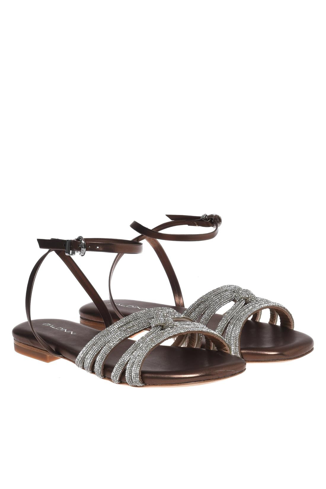 Sandal with rhinestones in dark brown eco leather