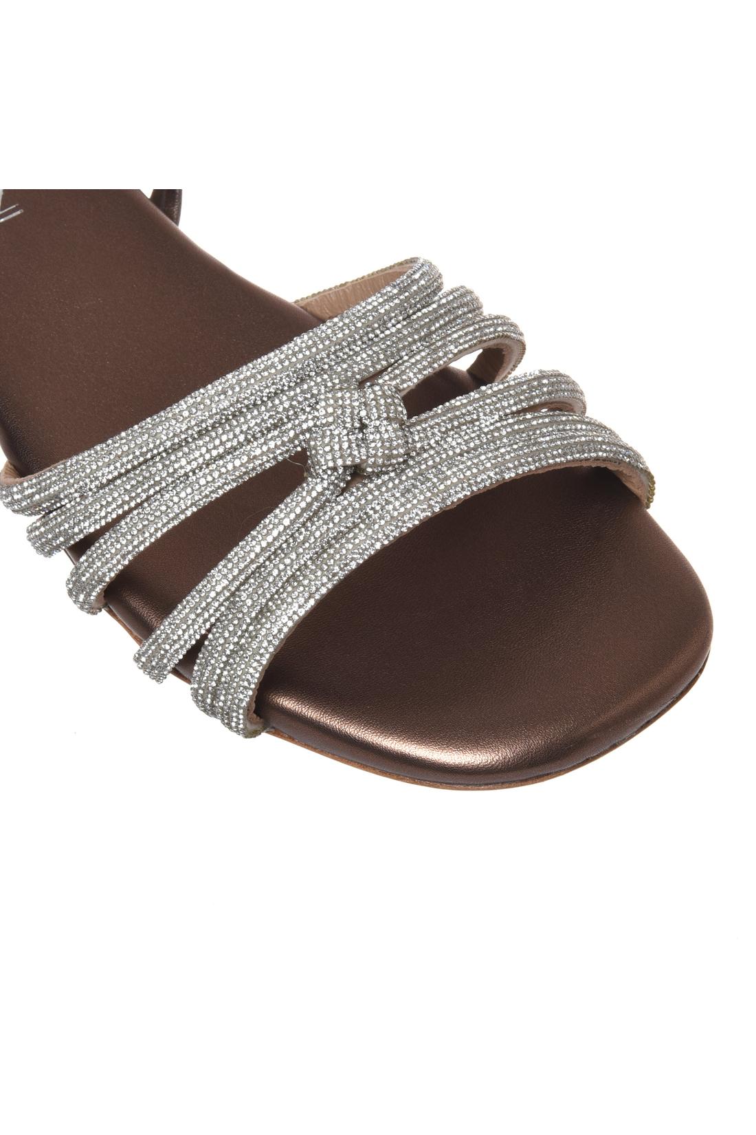 Sandal with rhinestones in dark brown eco leather