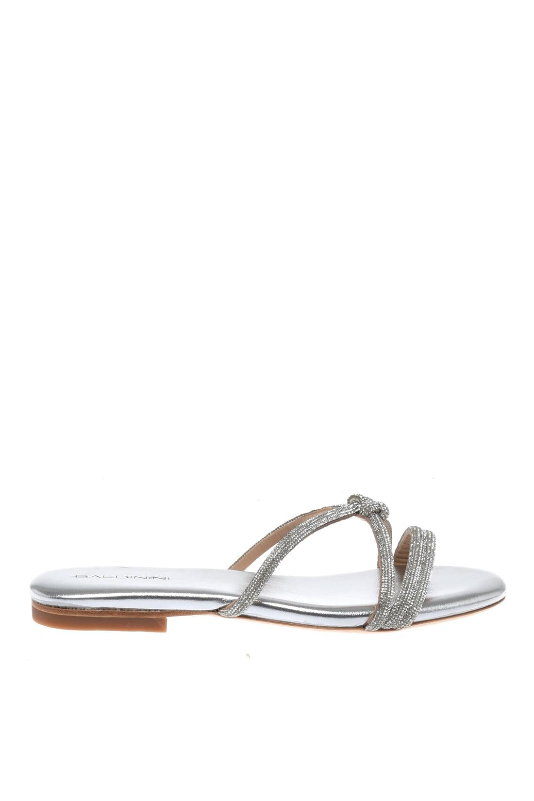 Mule with rhinestones in eco leather silver