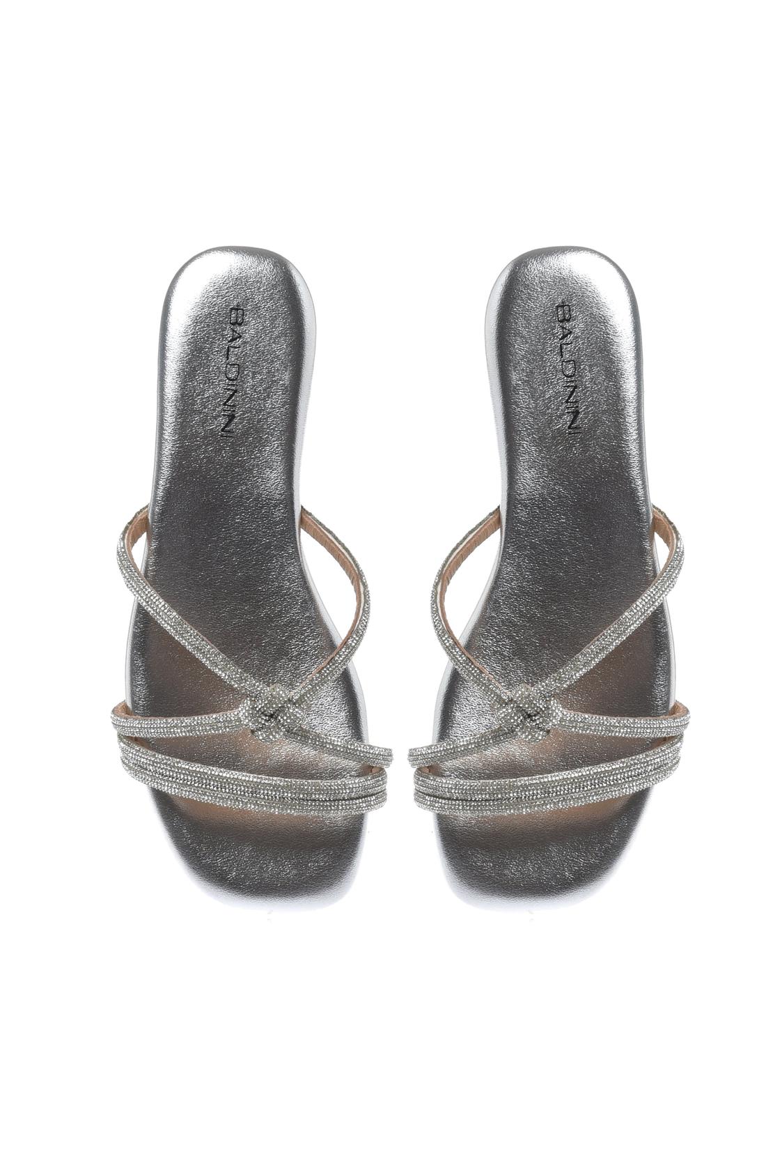 Mule with rhinestones in eco leather silver