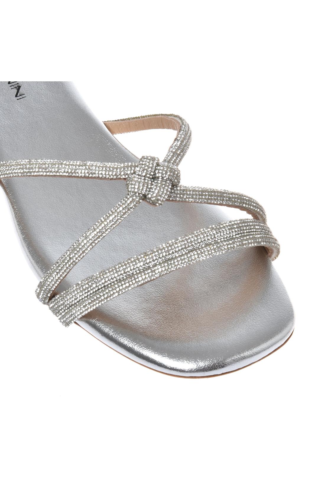 Mule with rhinestones in eco leather silver