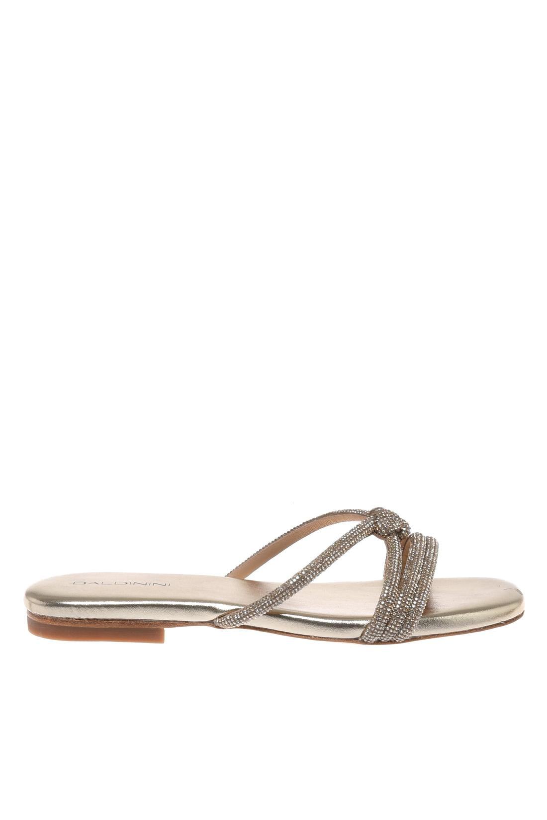 Mule with rhinestones in eco leather gold