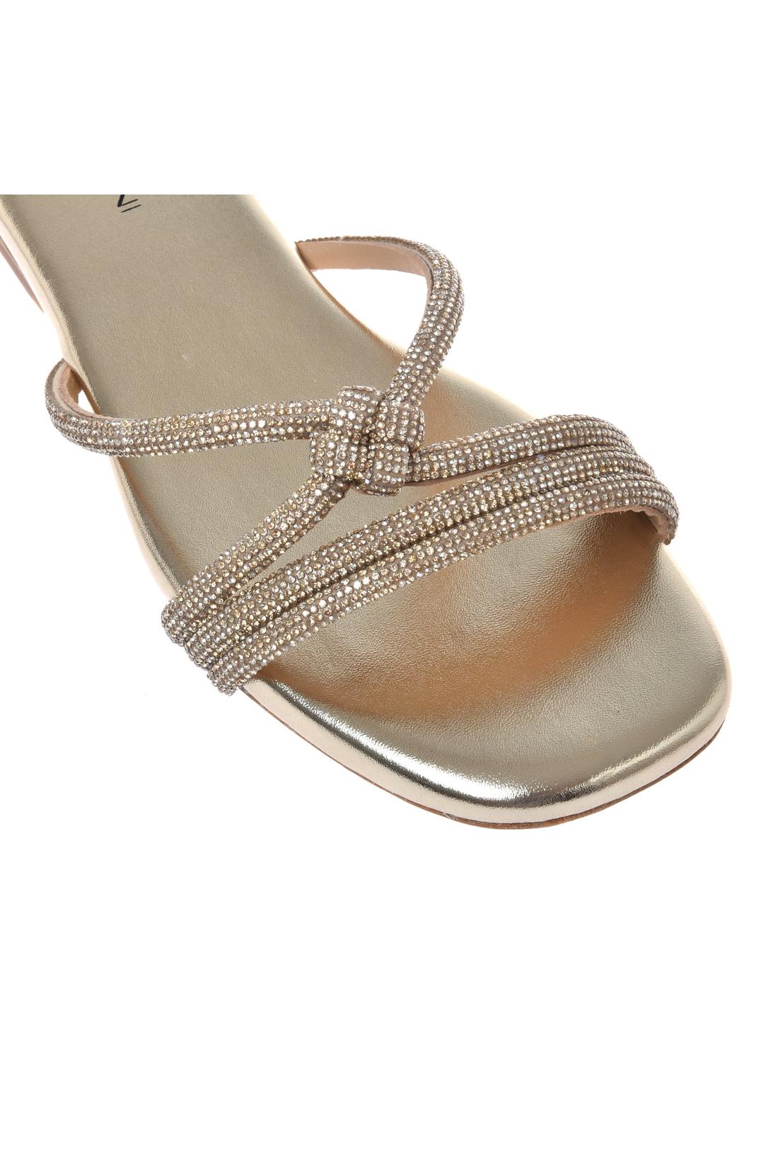 Mule with rhinestones in eco leather gold