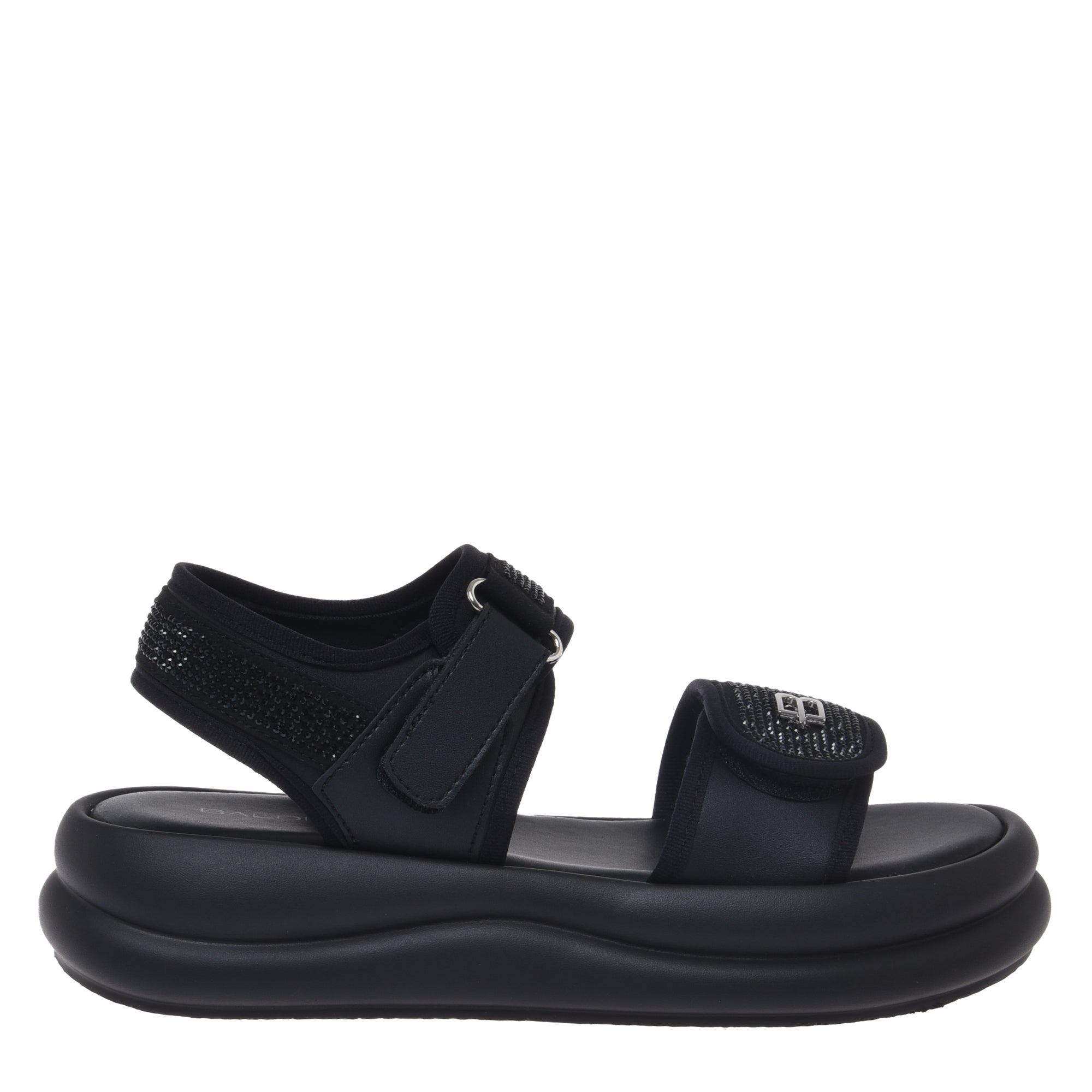 Sandal with rhinestones in black lycra-Baldinini-OUTLET-36-NERO-ARCHIVIST-ARCHIVE-SALE