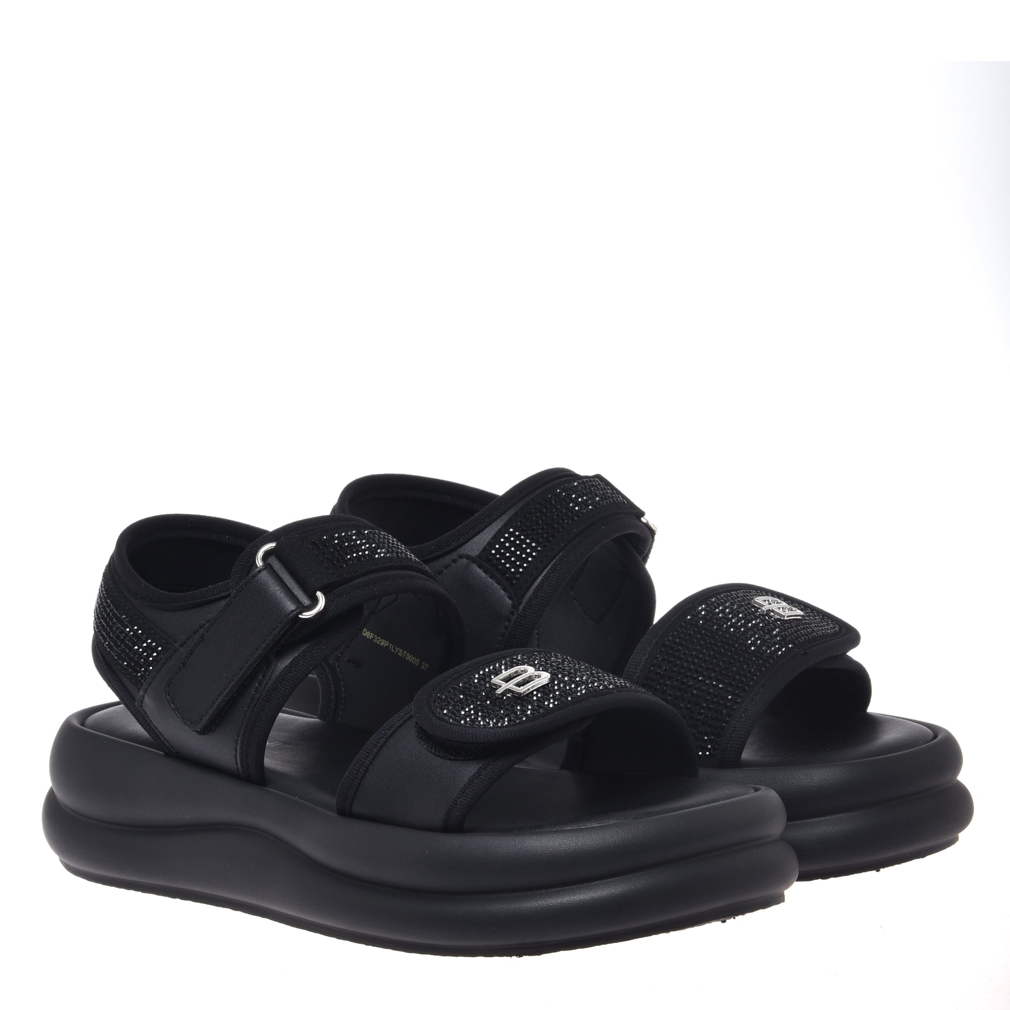 Sandal with rhinestones in black lycra-Baldinini-OUTLET-ARCHIVIST-ARCHIVE-SALE