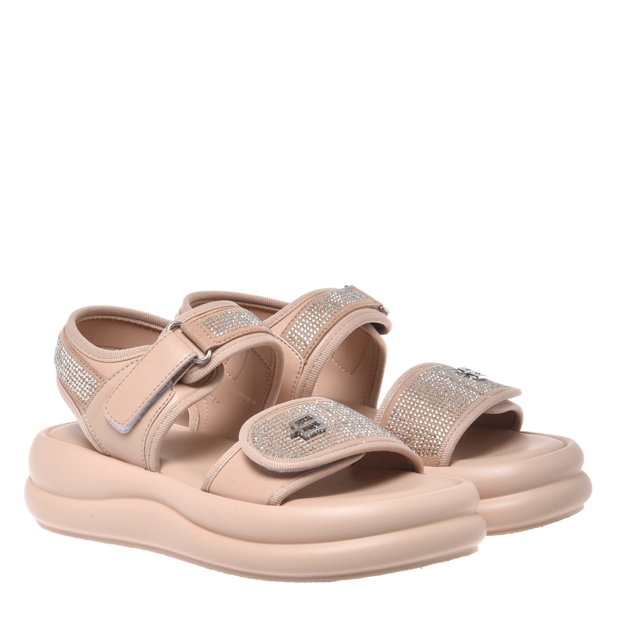 Sandal with rhinestones in nude lycra-Baldinini-OUTLET-ARCHIVIST-ARCHIVE-SALE