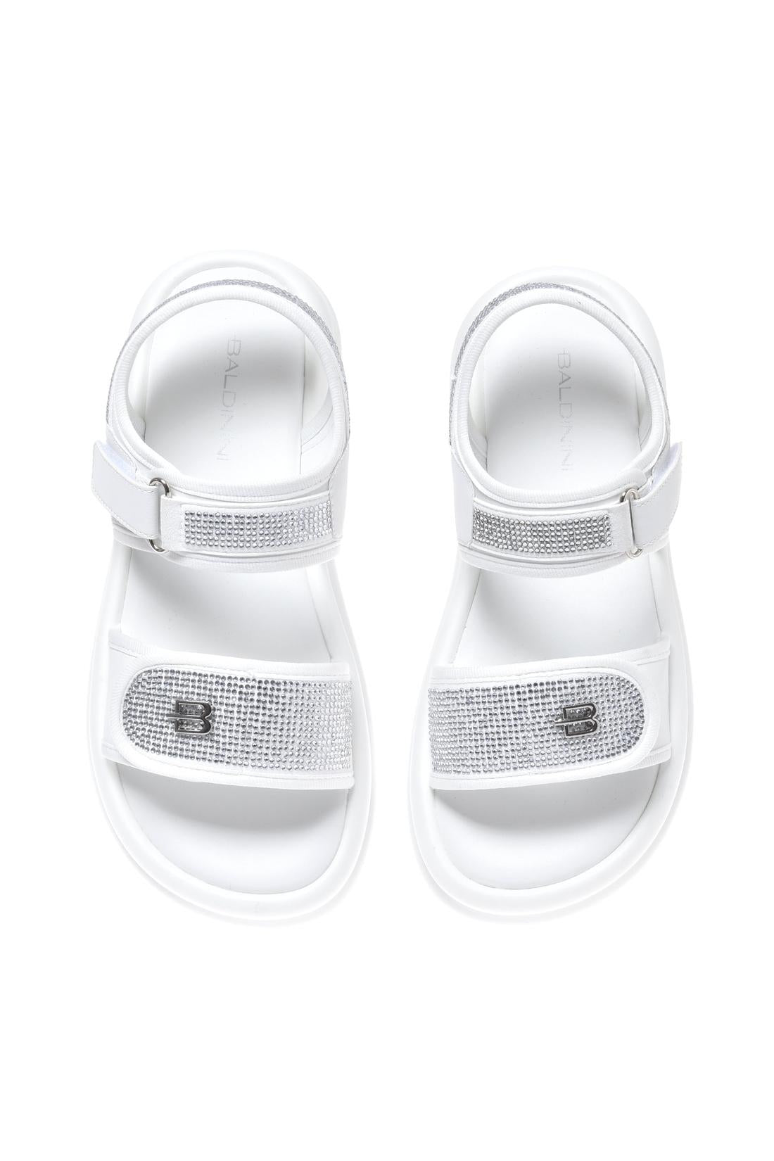 Sandal with rhinestones in white lycra