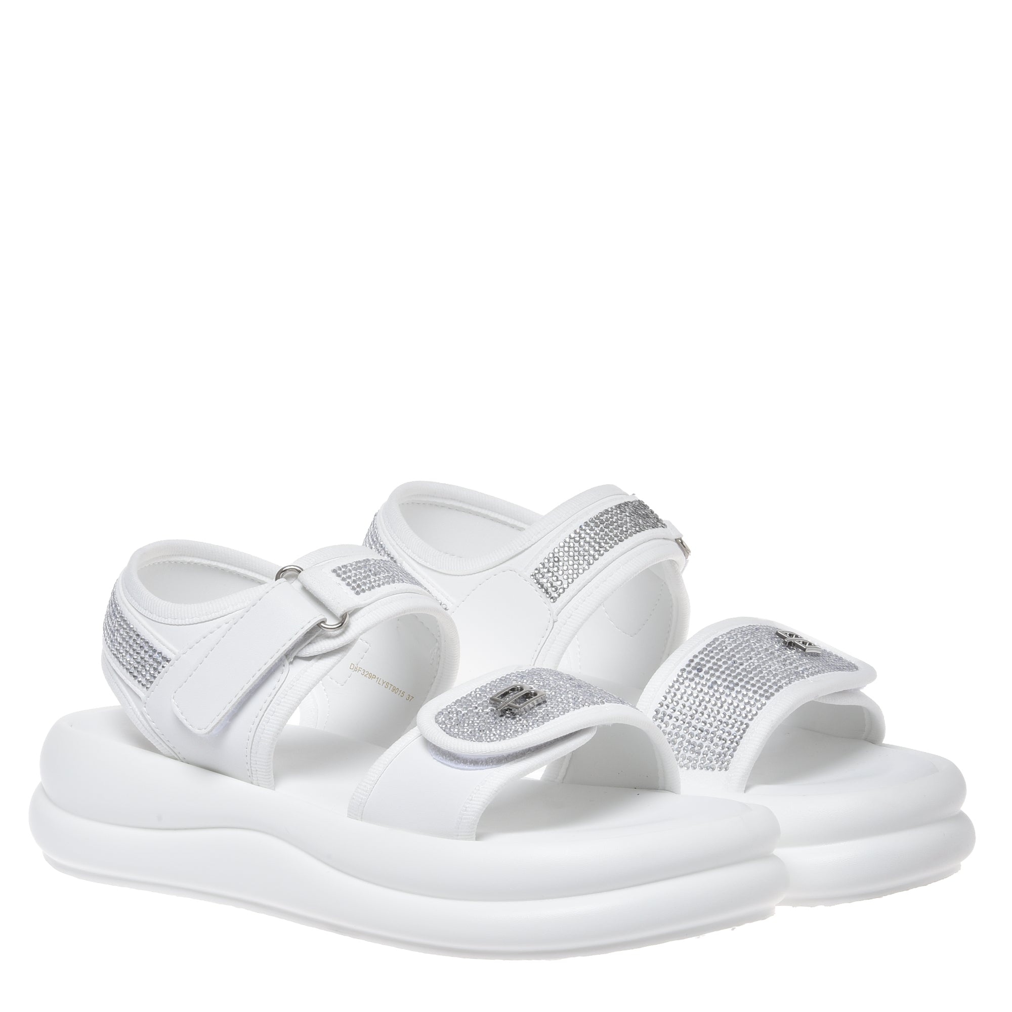 Sandal with rhinestones in white lycra-Baldinini-OUTLET-ARCHIVIST-ARCHIVE-SALE