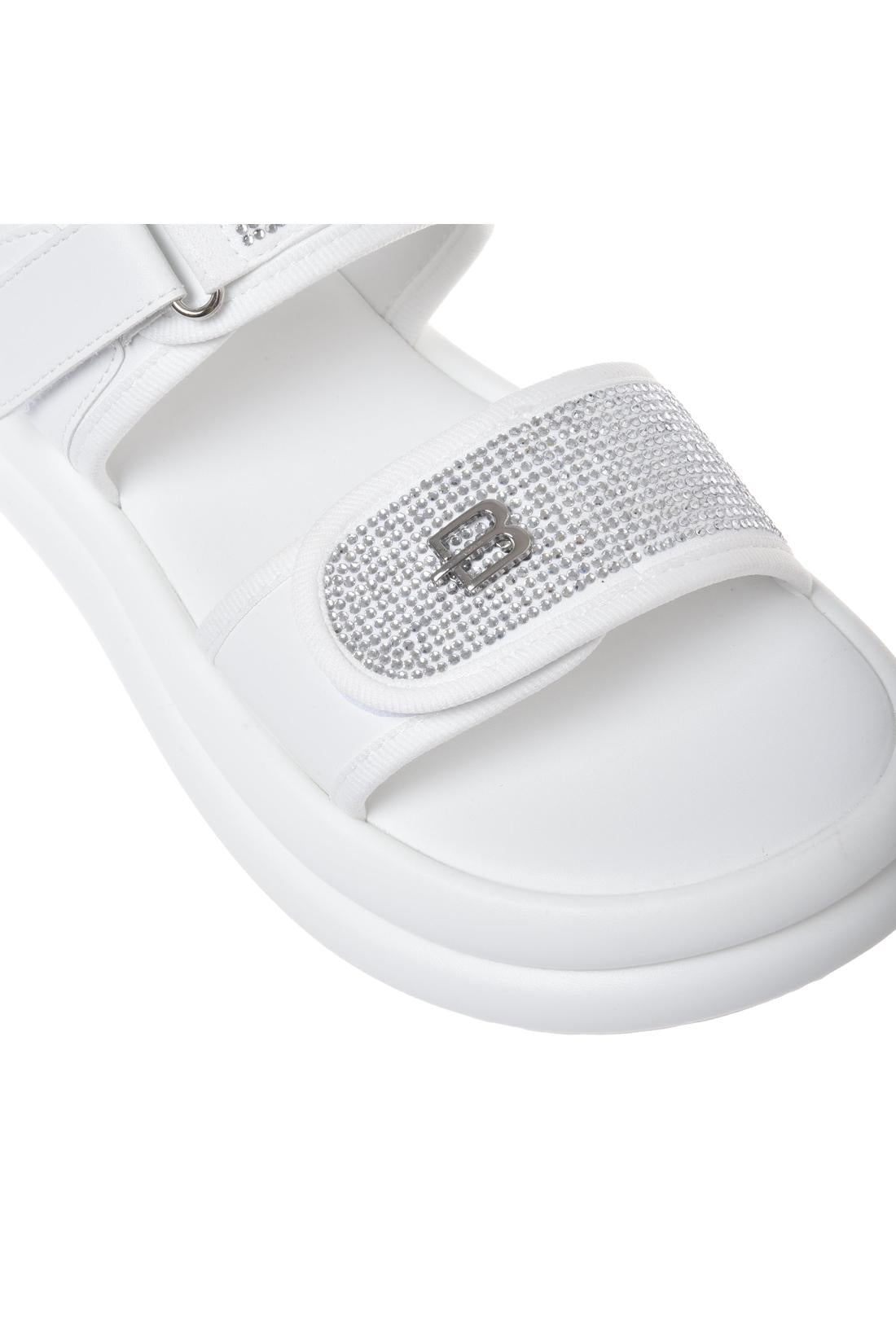Sandal with rhinestones in white lycra