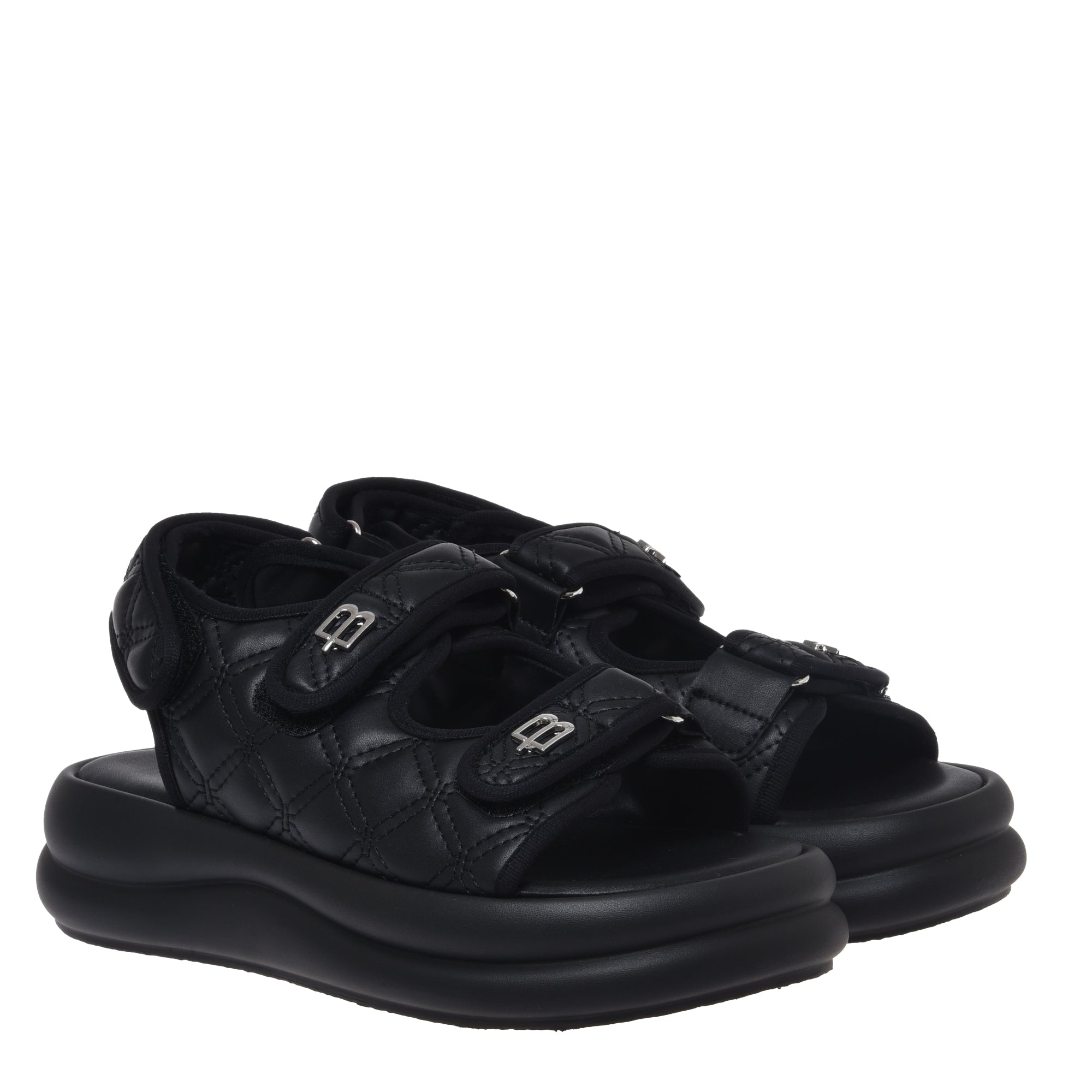 Sandal in black quilted faux leather-Baldinini-OUTLET-ARCHIVIST-ARCHIVE-SALE