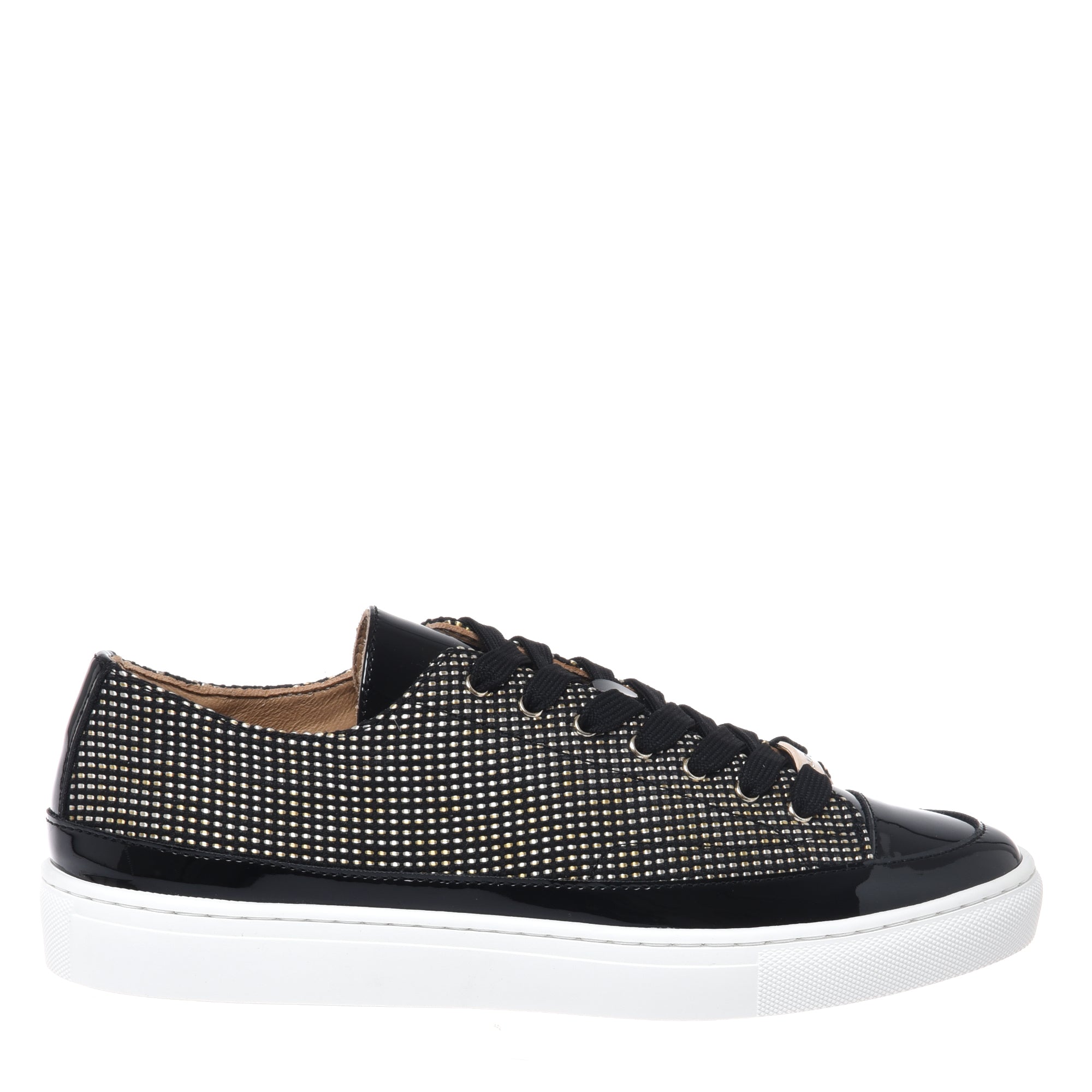Sneaker with studs in patent leather and raffia black-Baldinini-OUTLET-41-NERO-ARCHIVIST-ARCHIVE-SALE