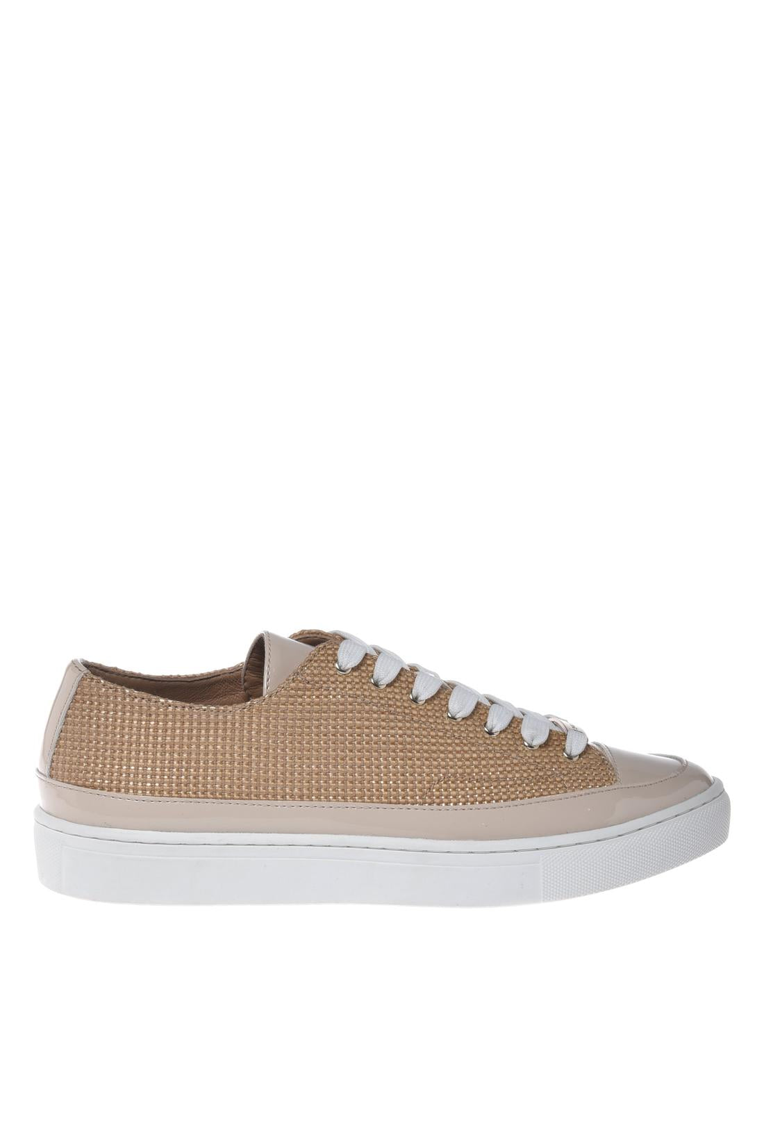 Sneaker with studs in patent leather and raffia beige-Sneaker-Baldinini-OUTLET-35-CUOIO-COTTON-ARCHIVIST-ARCHIVE-SALE