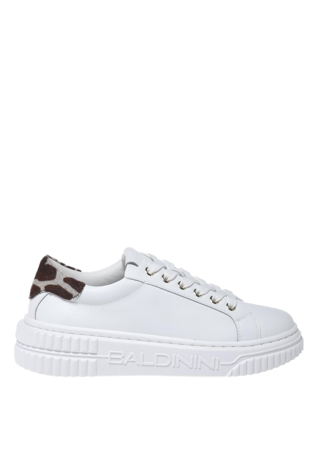 White leather sneakers with haircalf inserts-Sneaker-Baldinini-OUTLET-35-BIANCO-MARRONE-ARCHIVIST-ARCHIVE-SALE
