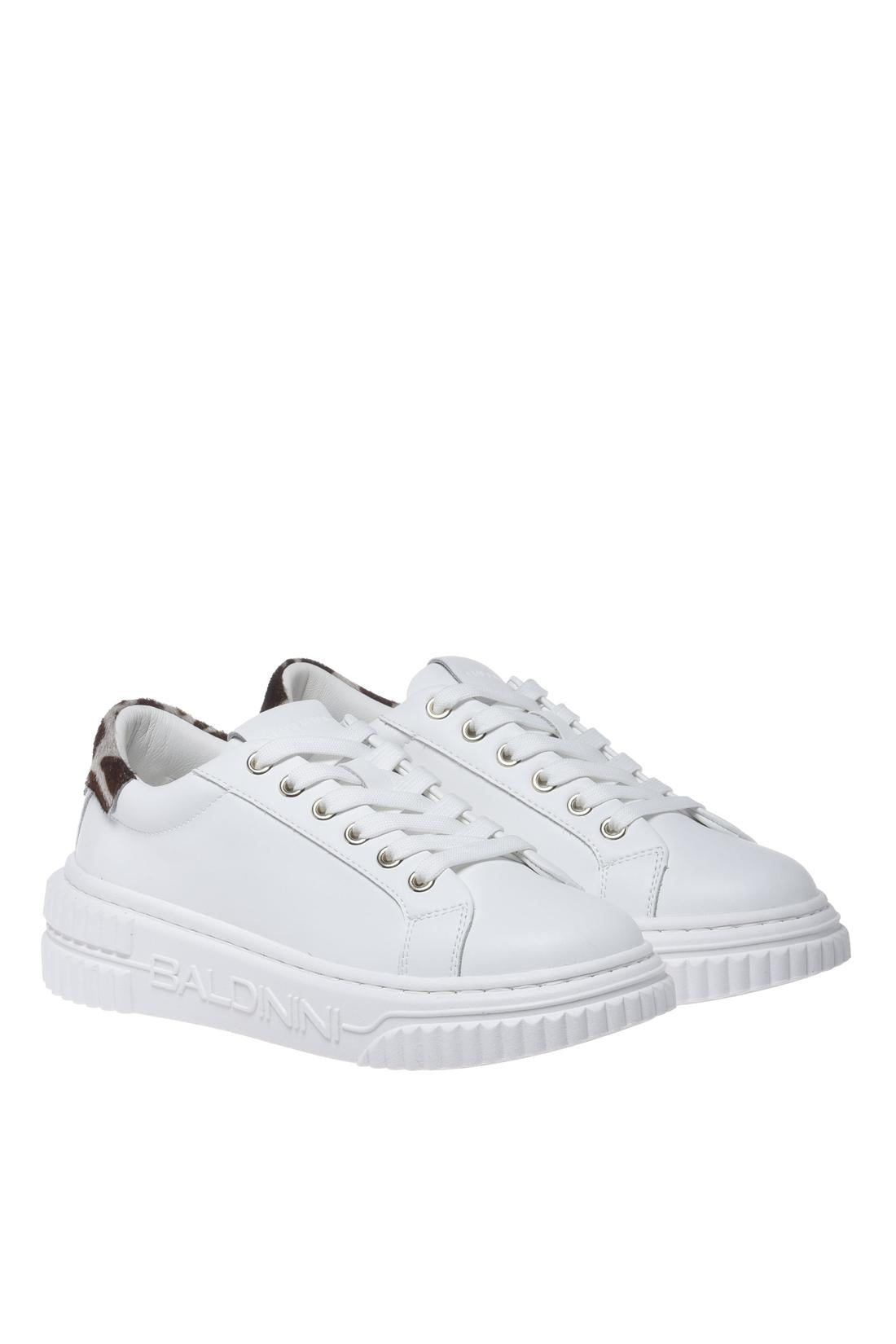 White leather sneakers with haircalf inserts-Sneaker-Baldinini-OUTLET-ARCHIVIST-ARCHIVE-SALE