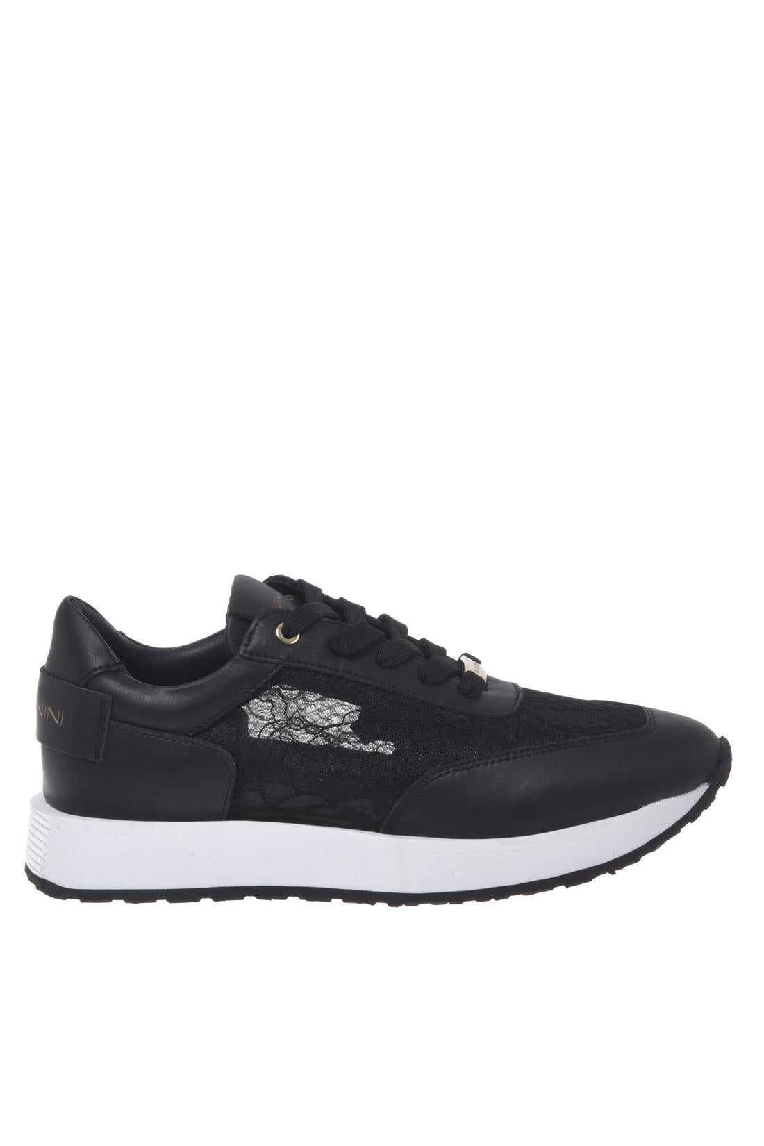 Black leather and lace sneaker