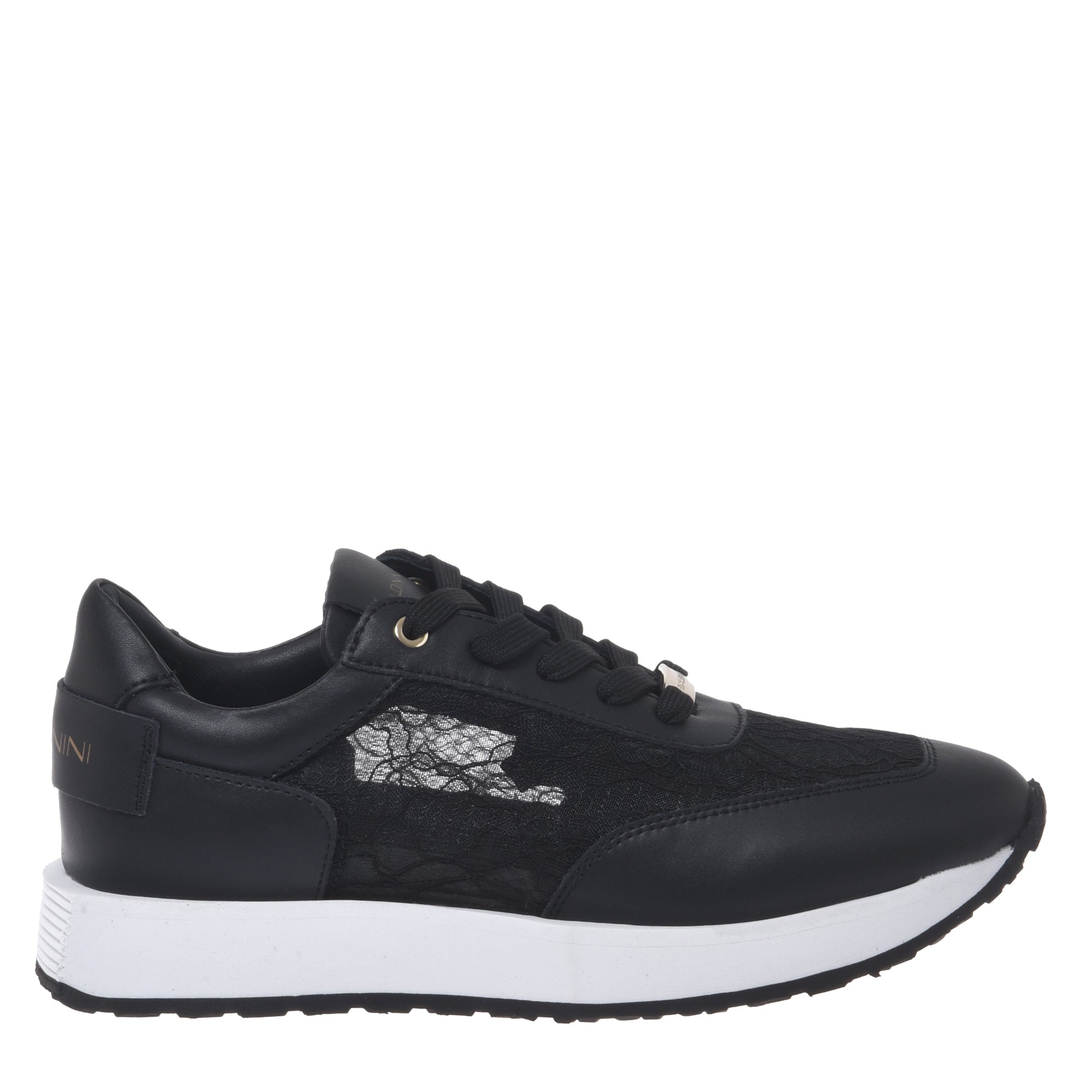 Black leather and lace sneaker