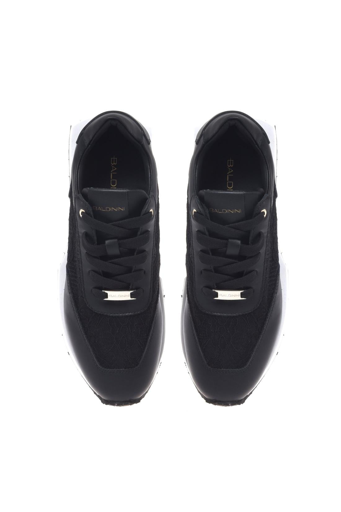 Black leather and lace sneaker