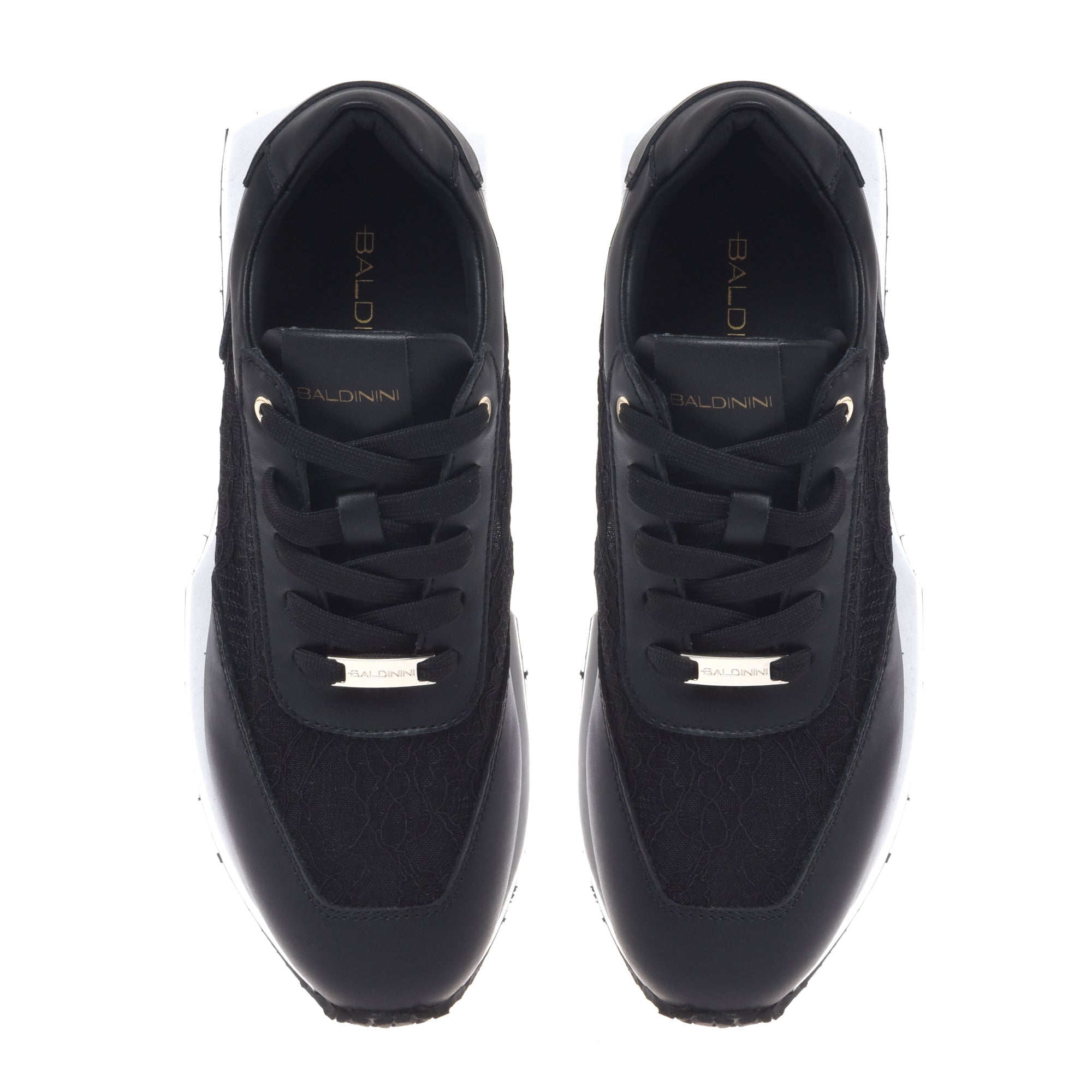 Black leather and lace sneaker
