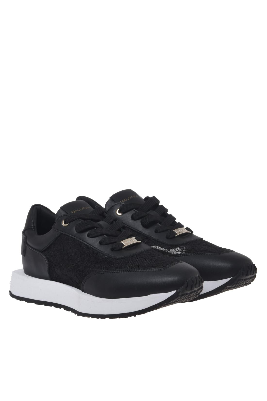 Black leather and lace sneaker