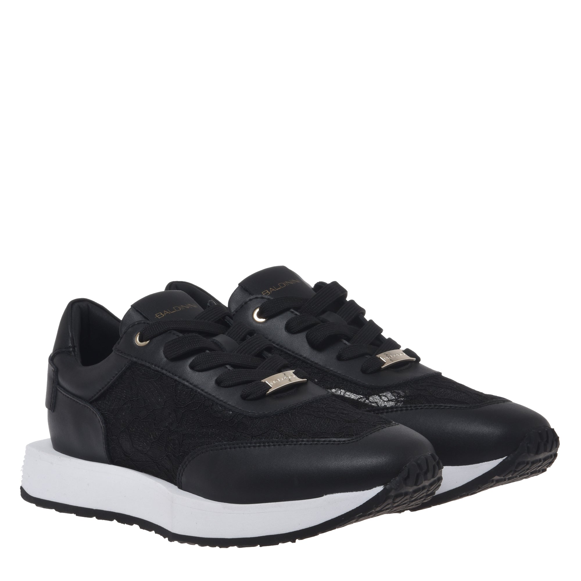 Black leather and lace sneaker