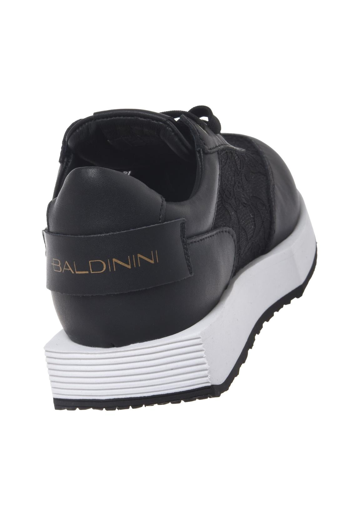 Black leather and lace sneaker