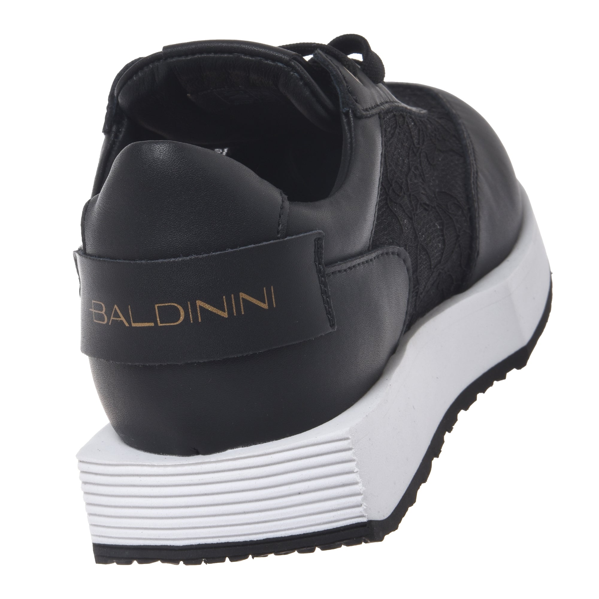 Black leather and lace sneaker