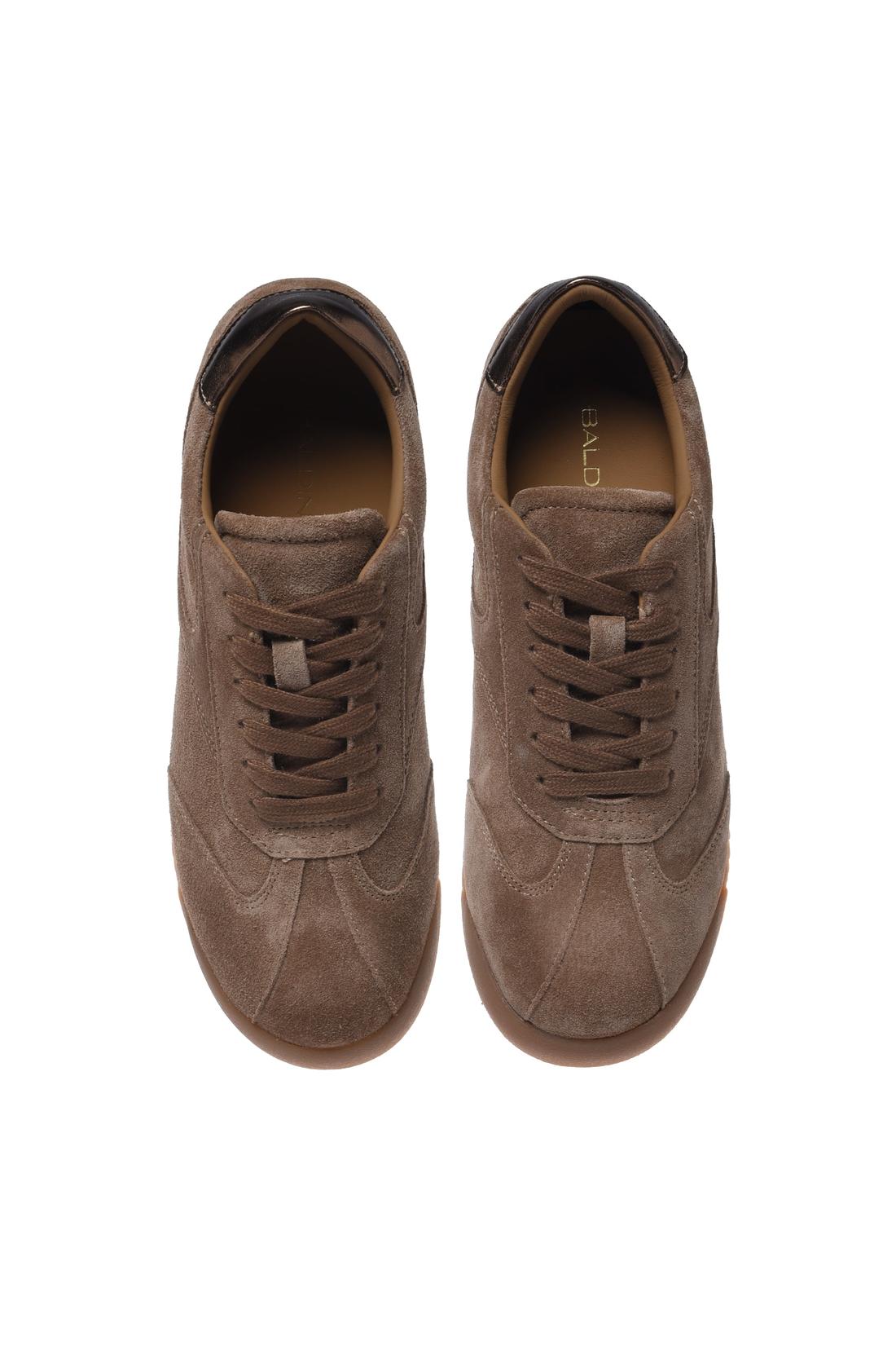 Brown suede sneakers with bronze metallic leather inserts-Sneaker-Baldinini-OUTLET-ARCHIVIST-ARCHIVE-SALE