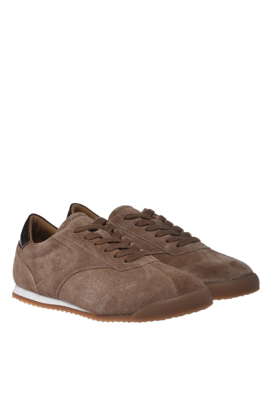 Brown suede sneakers with bronze metallic leather inserts-Sneaker-Baldinini-OUTLET-ARCHIVIST-ARCHIVE-SALE