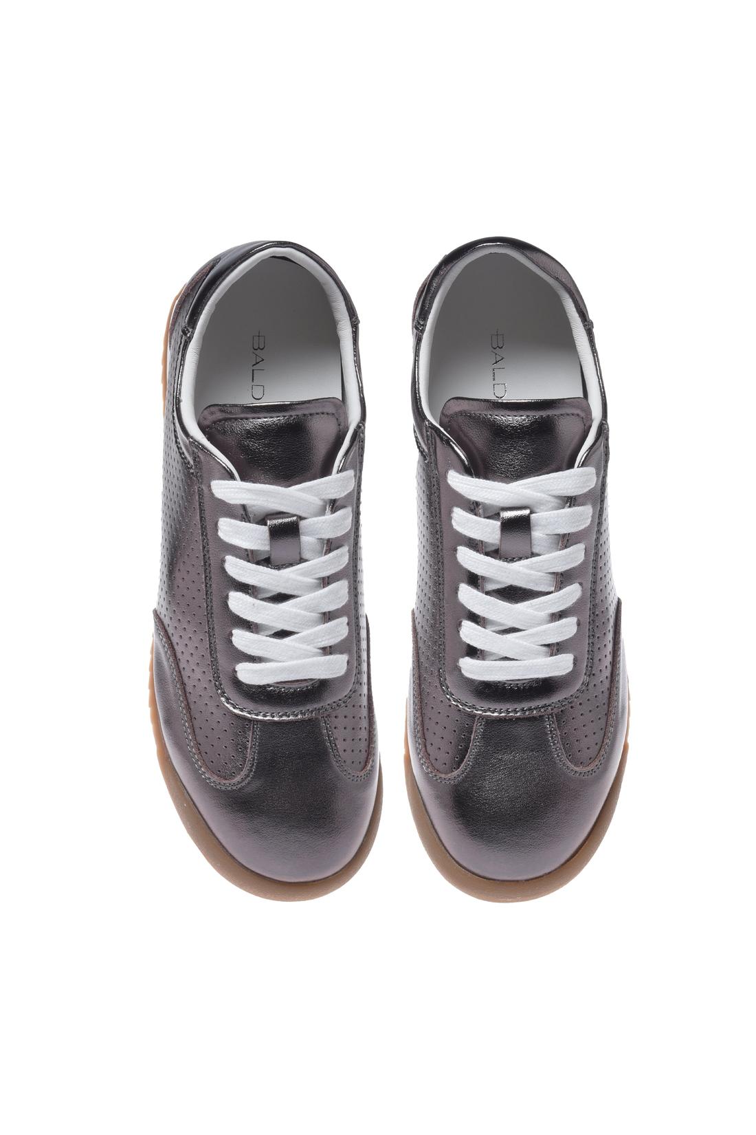 Dark brown perforated metallic leather sneakers