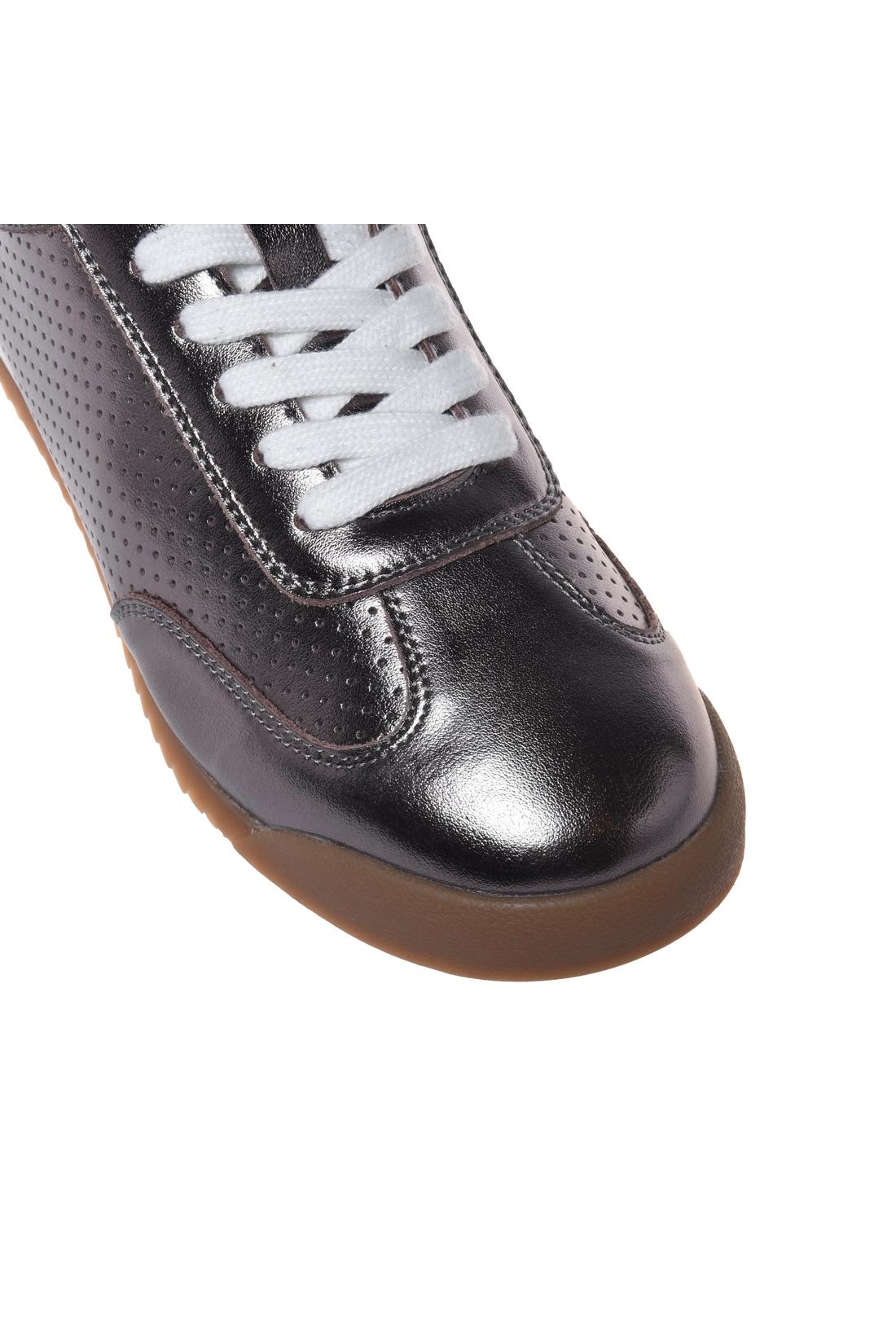 Dark brown perforated metallic leather sneakers