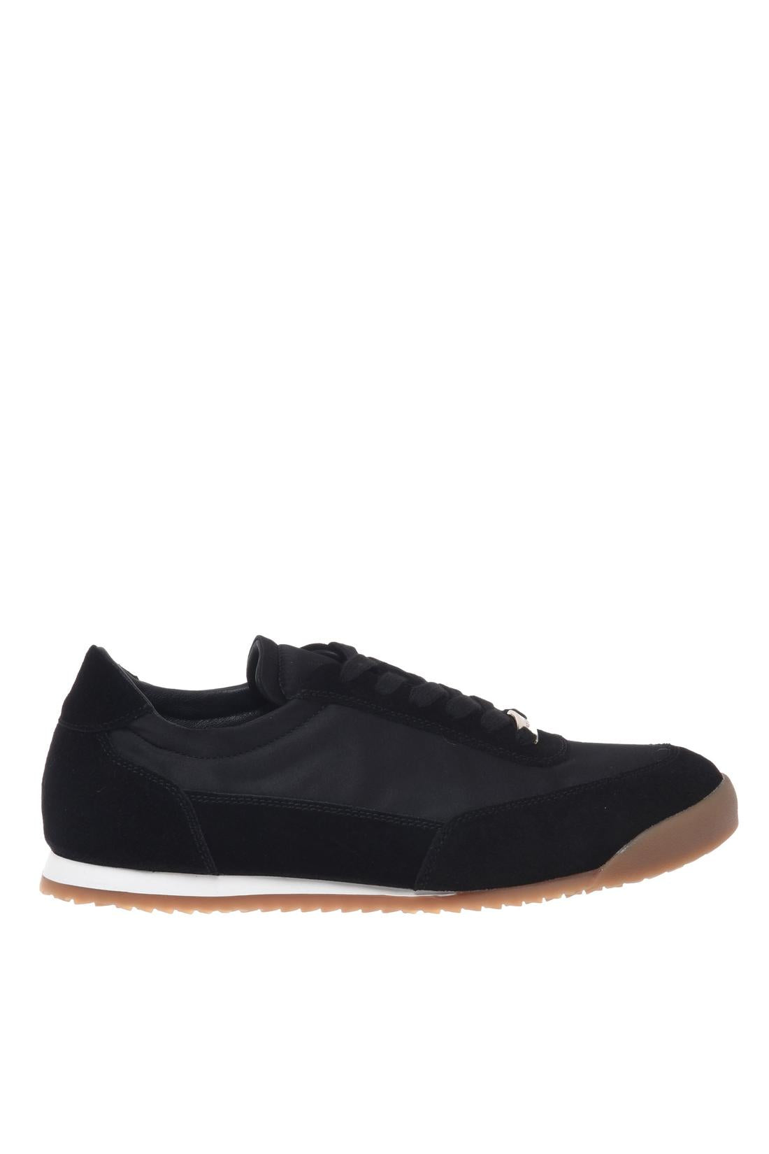 Sneaker in black suede and satin