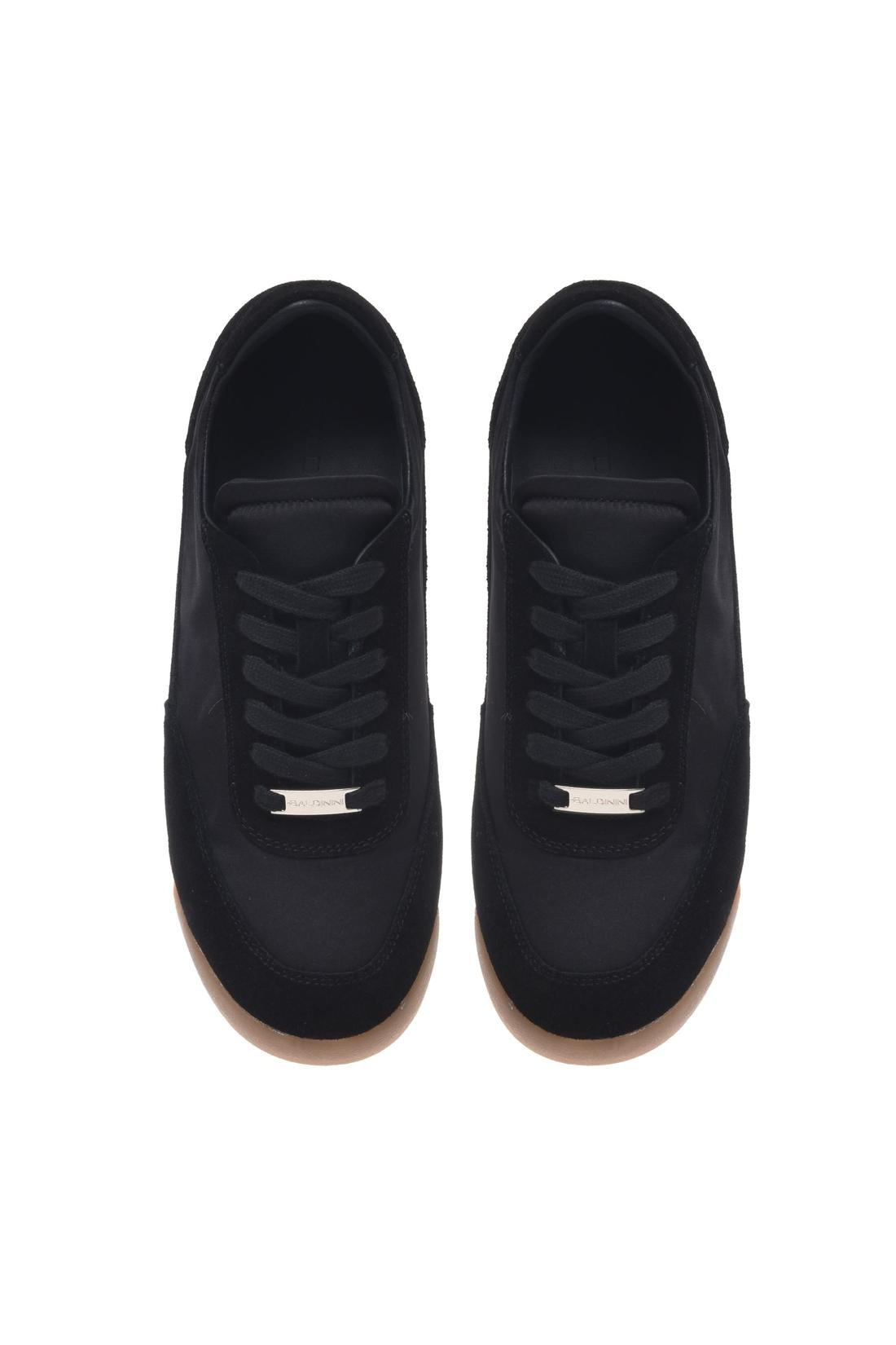 Sneaker in black suede and satin