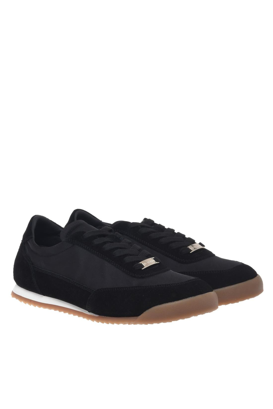 Sneaker in black suede and satin