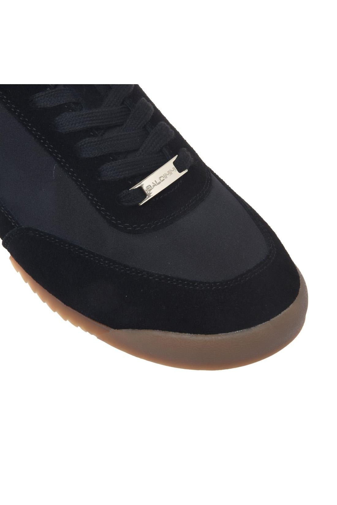 Sneaker in black suede and satin