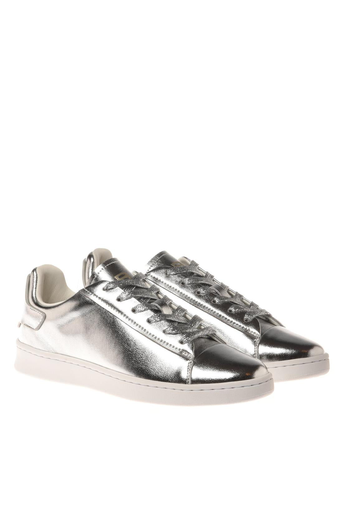 Sneaker in laminated nappa leather silver