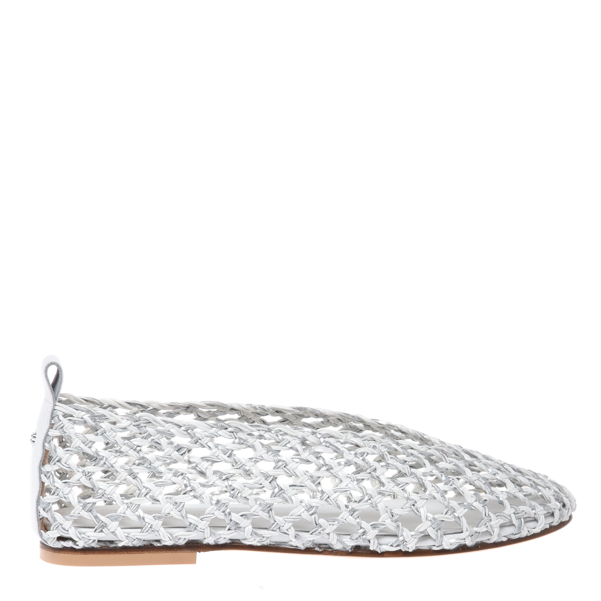 Ballerina in braided white and silver faux leather-Baldinini-OUTLET-40-BIANCO-ARGENTO-ARCHIVIST-ARCHIVE-SALE