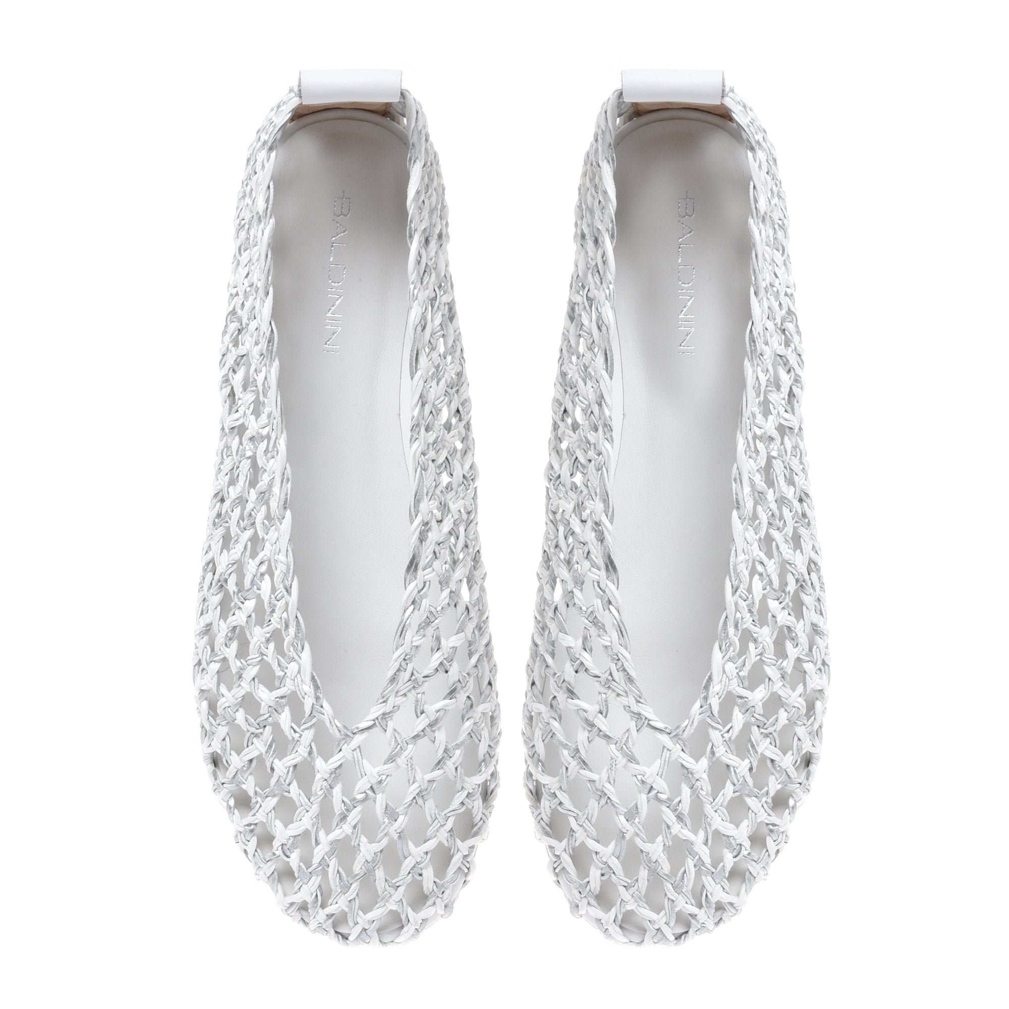 Ballerina in braided white and silver faux leather-Baldinini-OUTLET-ARCHIVIST-ARCHIVE-SALE