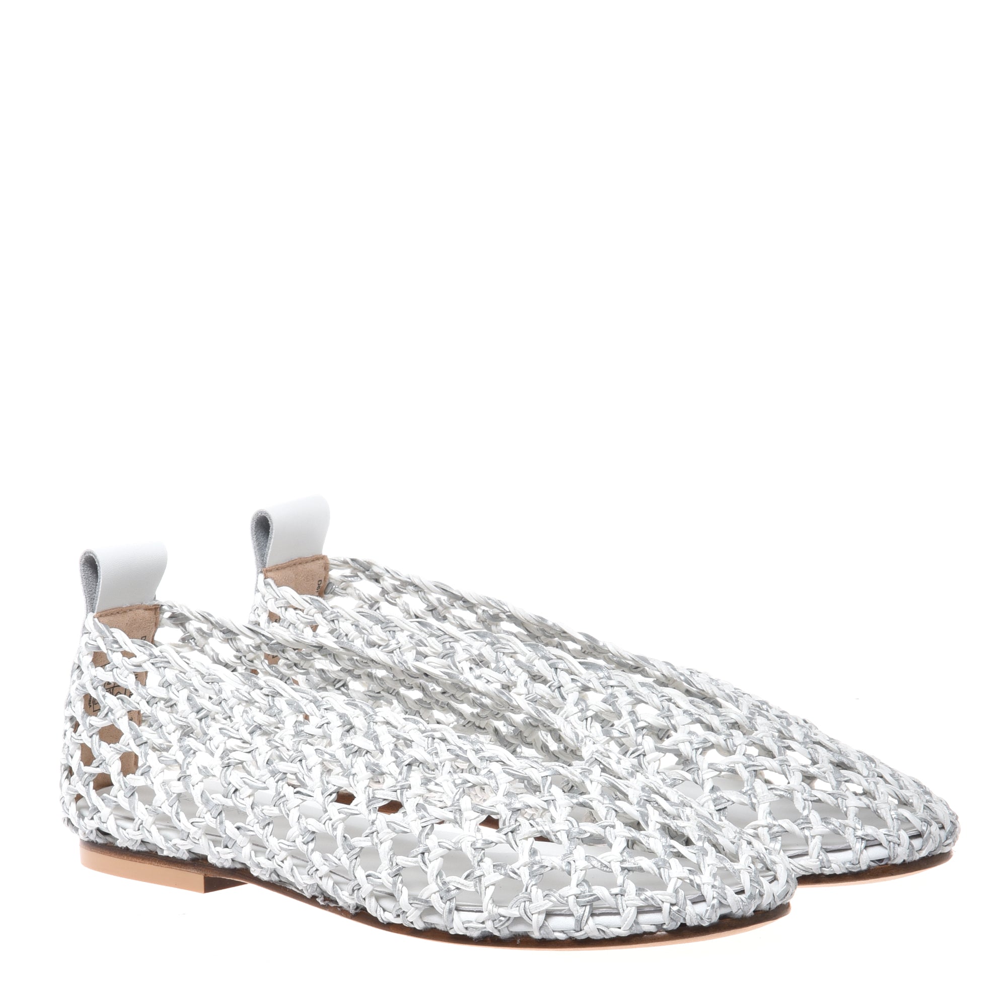 Ballerina in braided white and silver faux leather-Baldinini-OUTLET-ARCHIVIST-ARCHIVE-SALE