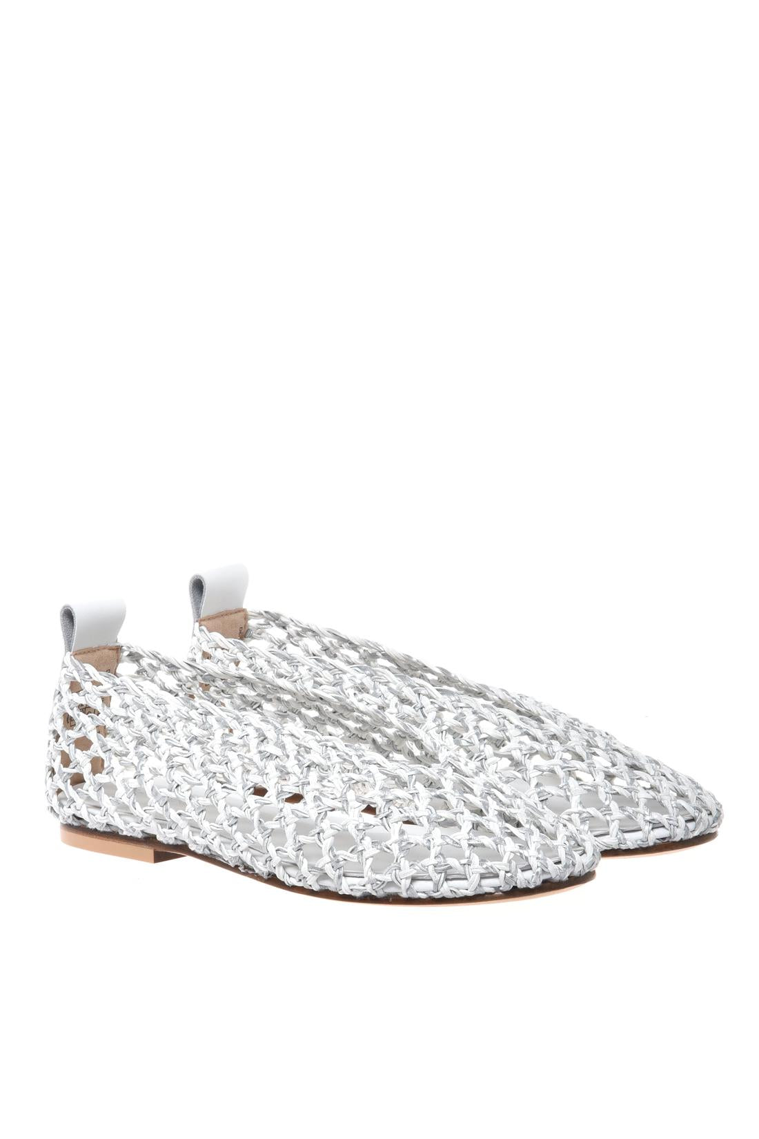 Ballerina in braided white and silver faux leather
