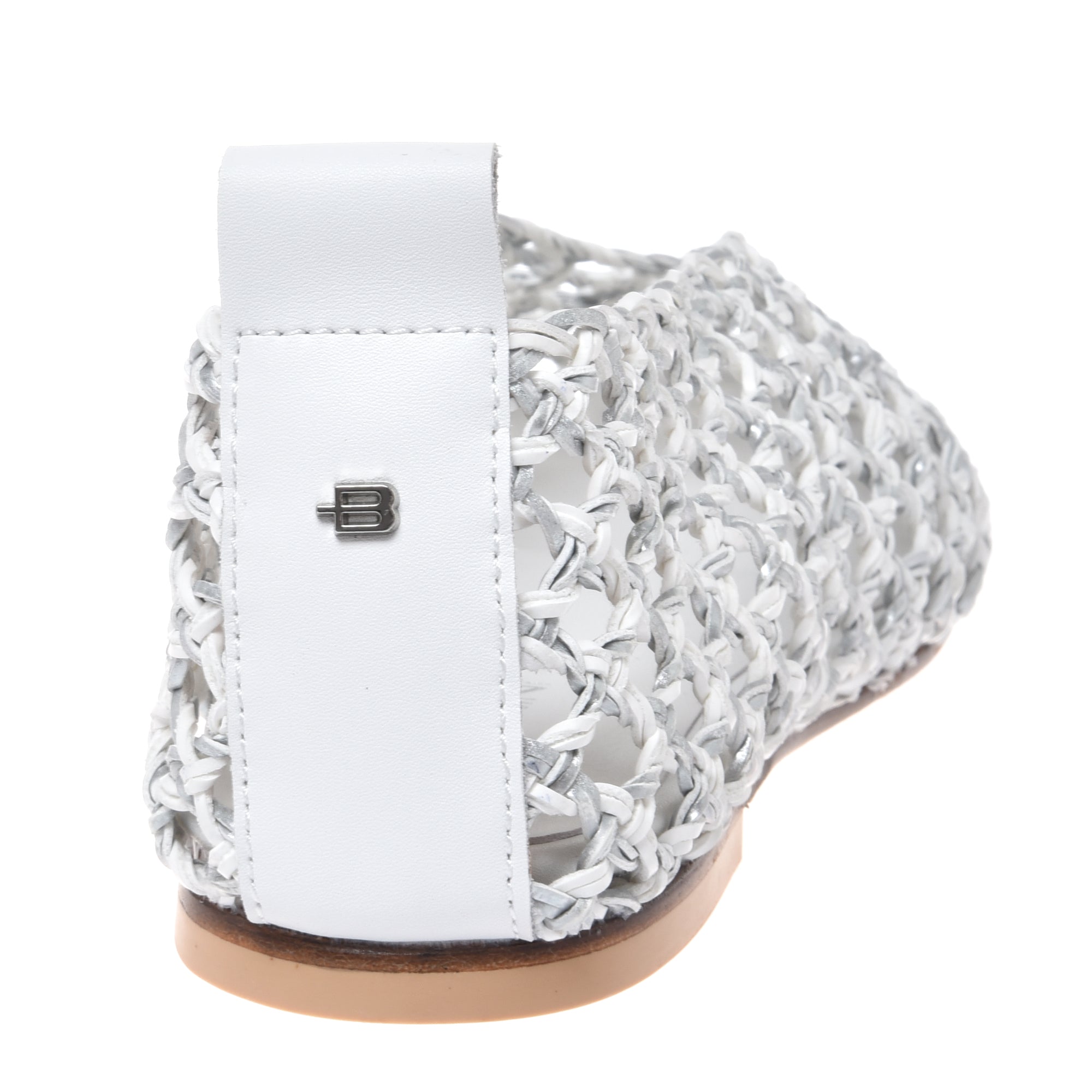 Ballerina in braided white and silver faux leather-Baldinini-OUTLET-ARCHIVIST-ARCHIVE-SALE