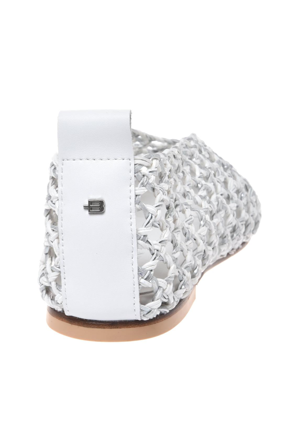 Ballerina in braided white and silver faux leather