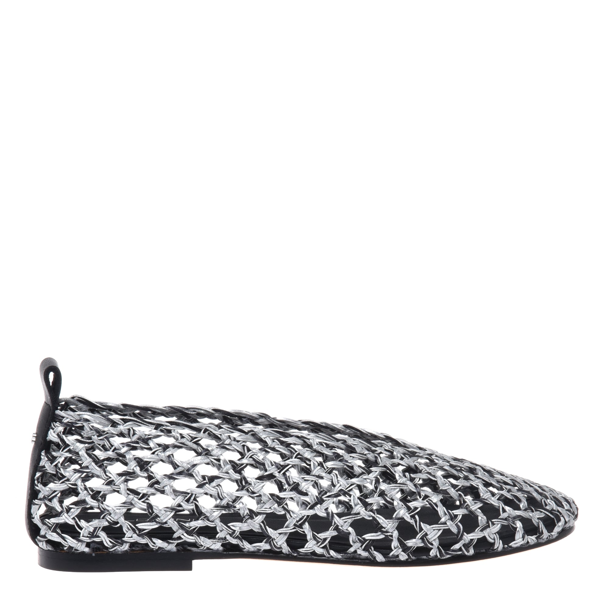 Ballerina in braided black and silver faux leather-Baldinini-OUTLET-41-NERO-ARGENTO-ARCHIVIST-ARCHIVE-SALE