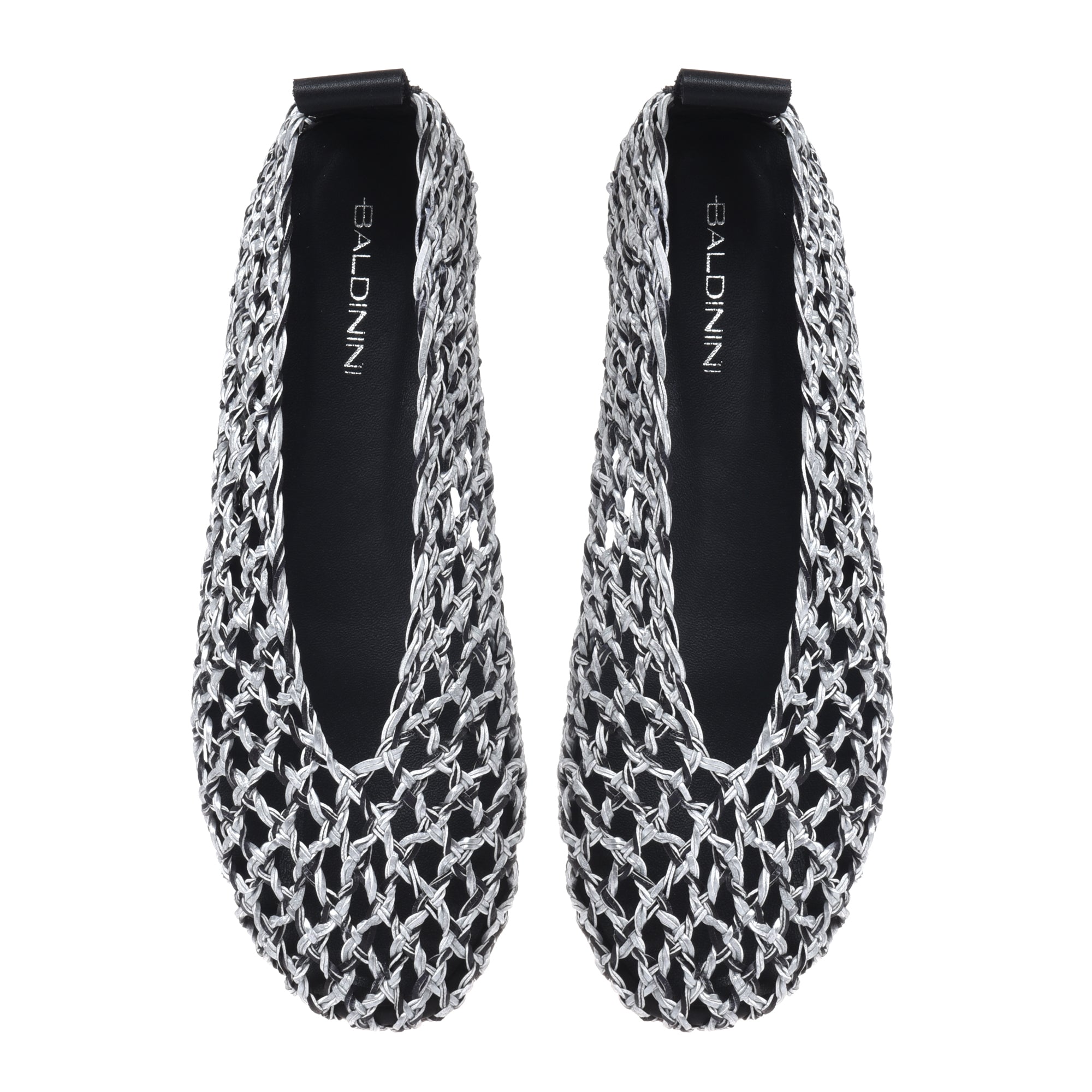 Ballerina in braided black and silver faux leather-Baldinini-OUTLET-ARCHIVIST-ARCHIVE-SALE