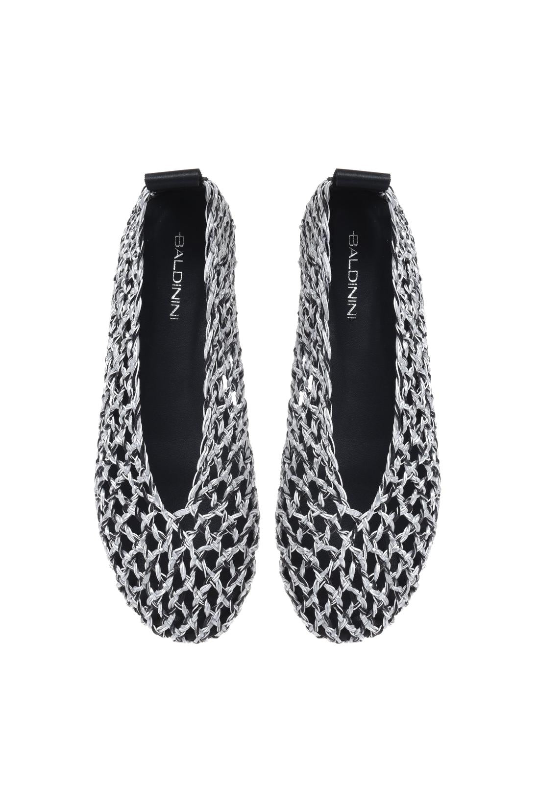 Ballerina in braided black and silver faux leather