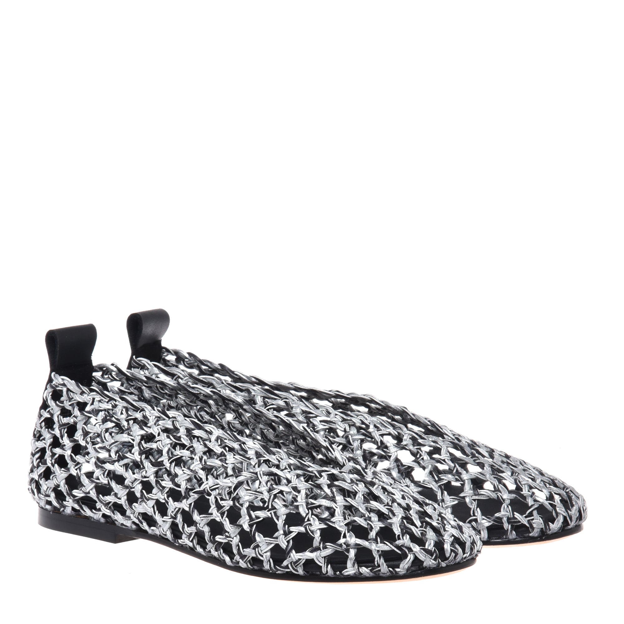 Ballerina in braided black and silver faux leather-Baldinini-OUTLET-ARCHIVIST-ARCHIVE-SALE
