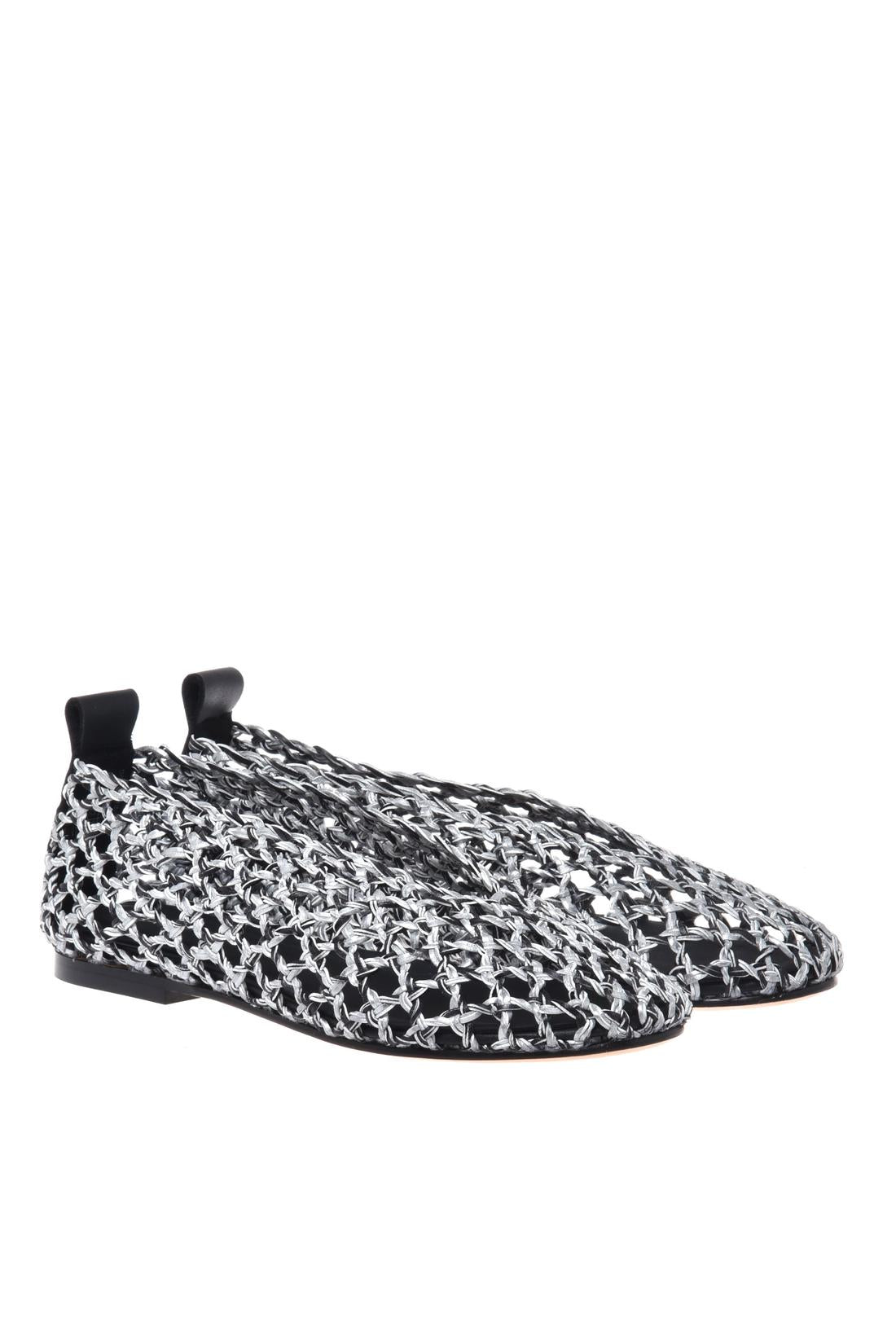 Ballerina in braided black and silver faux leather