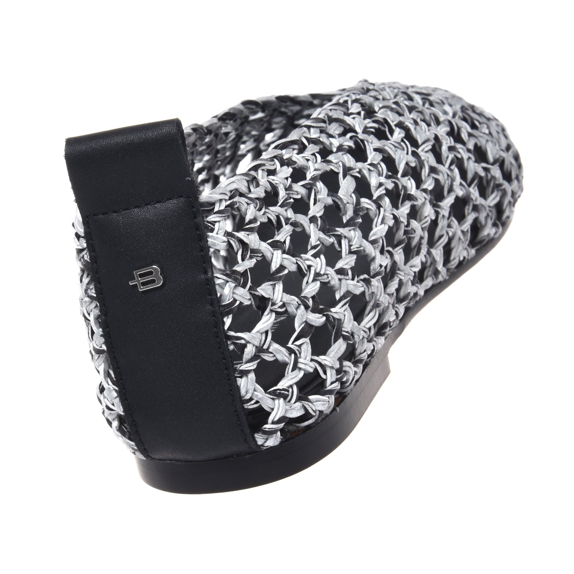 Ballerina in braided black and silver faux leather-Baldinini-OUTLET-ARCHIVIST-ARCHIVE-SALE