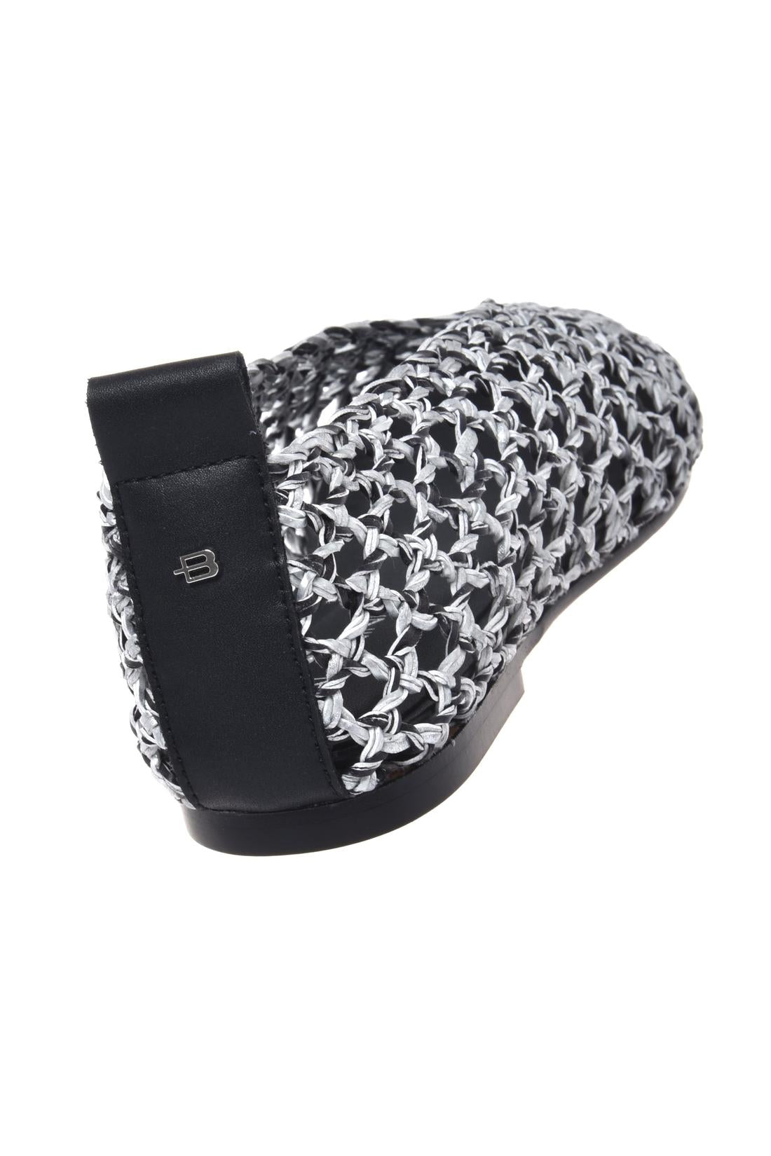 Ballerina in braided black and silver faux leather