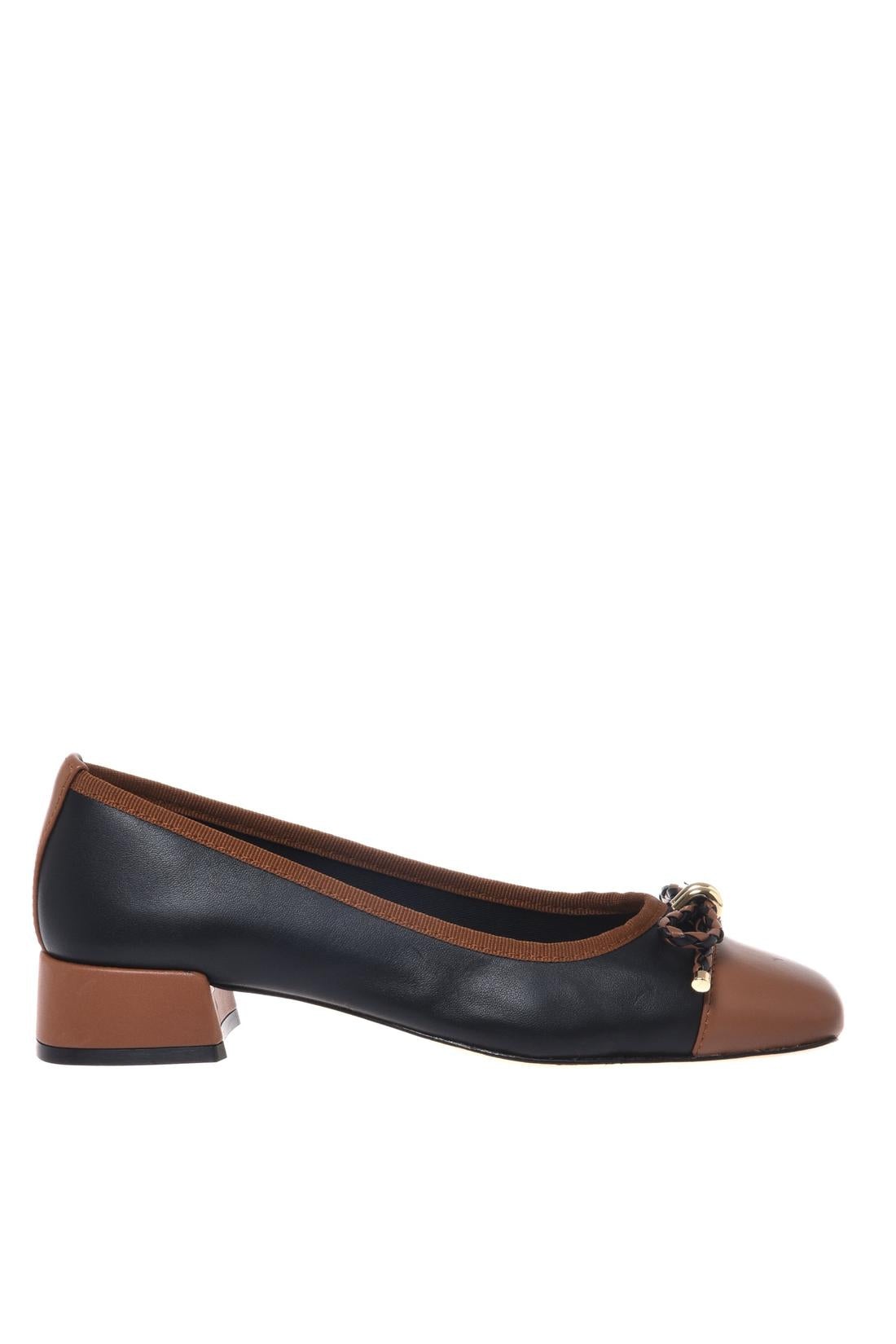 Brown and black nappa leather décolleté-Baldinini-OUTLET-35-CUOIO-NERO-ARCHIVIST-ARCHIVE-SALE