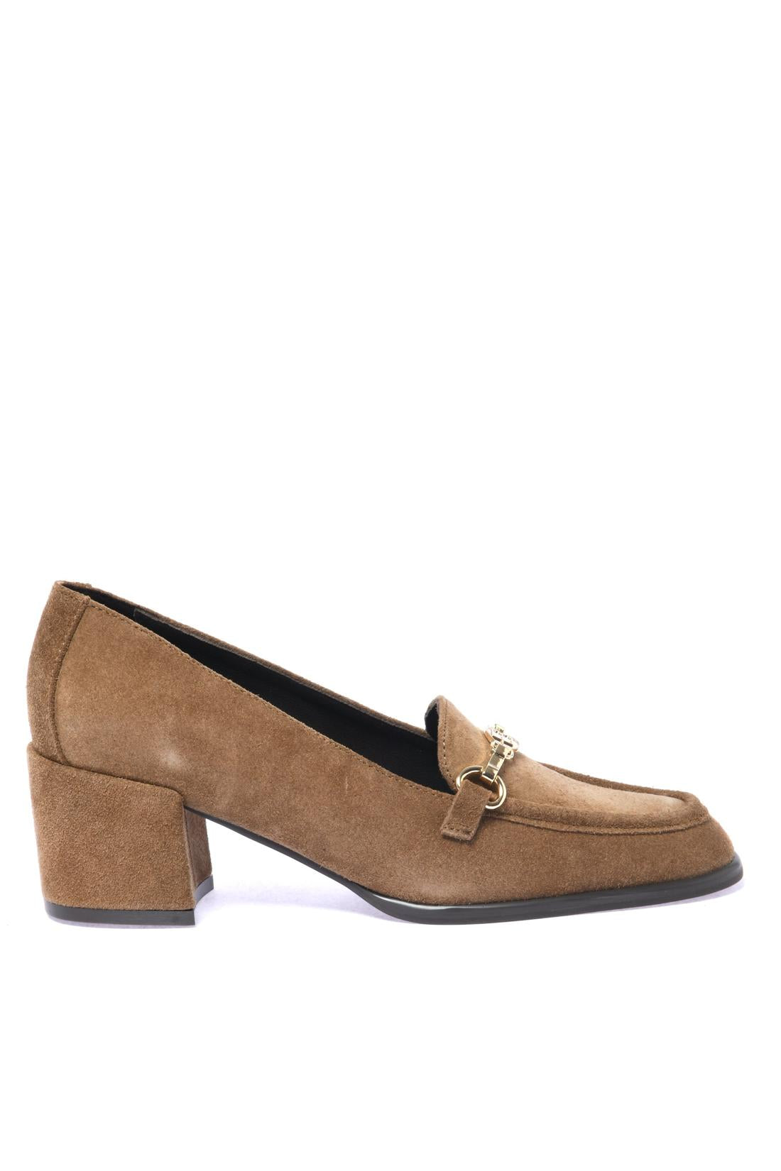 Beige suede heeled loafer